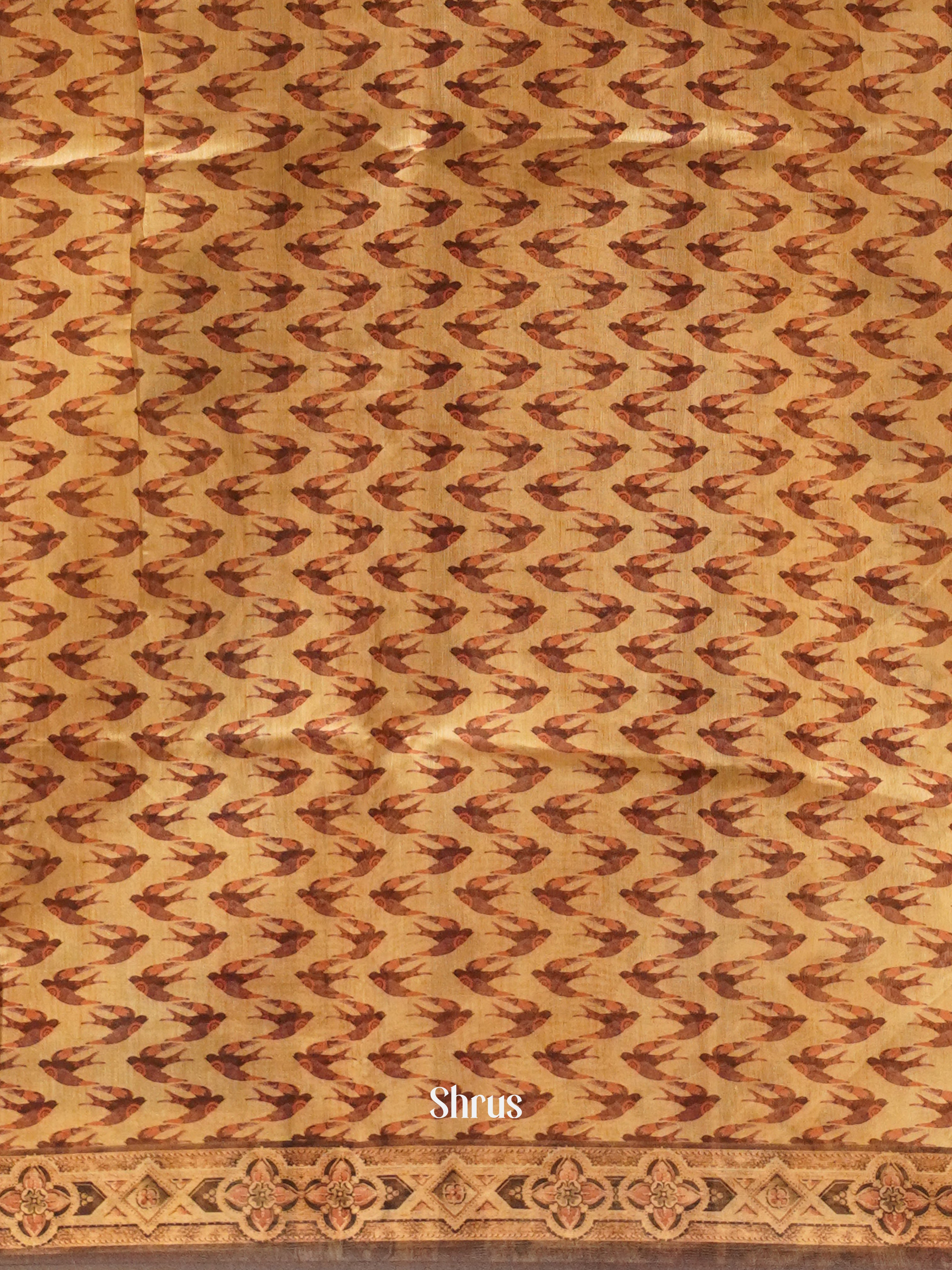 Beige & Peach - Semi Chanderi Saree - Shop on ShrusEternity.com