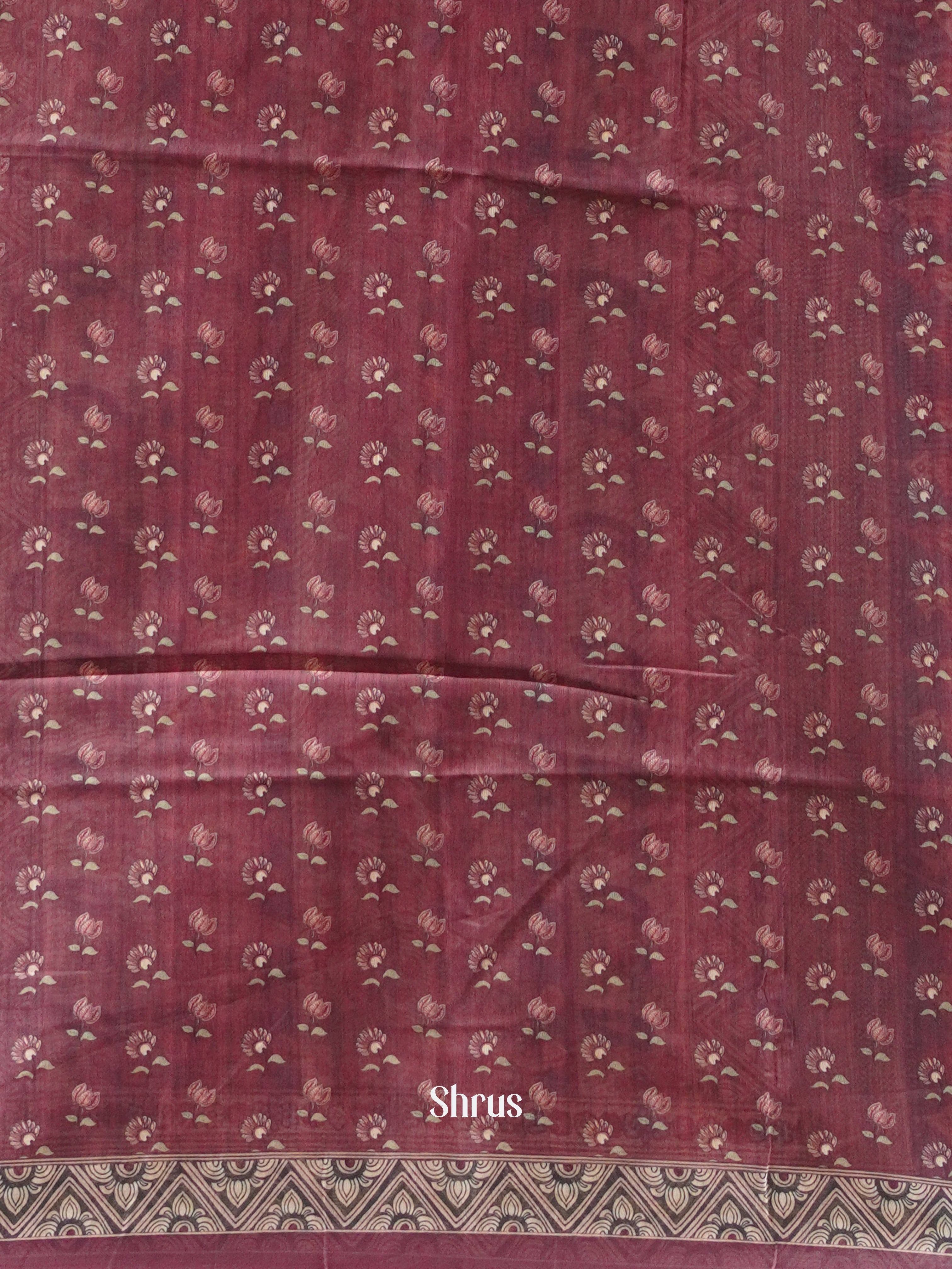 Grey & Maroon - Semi Chanderi Saree - Shop on ShrusEternity.com