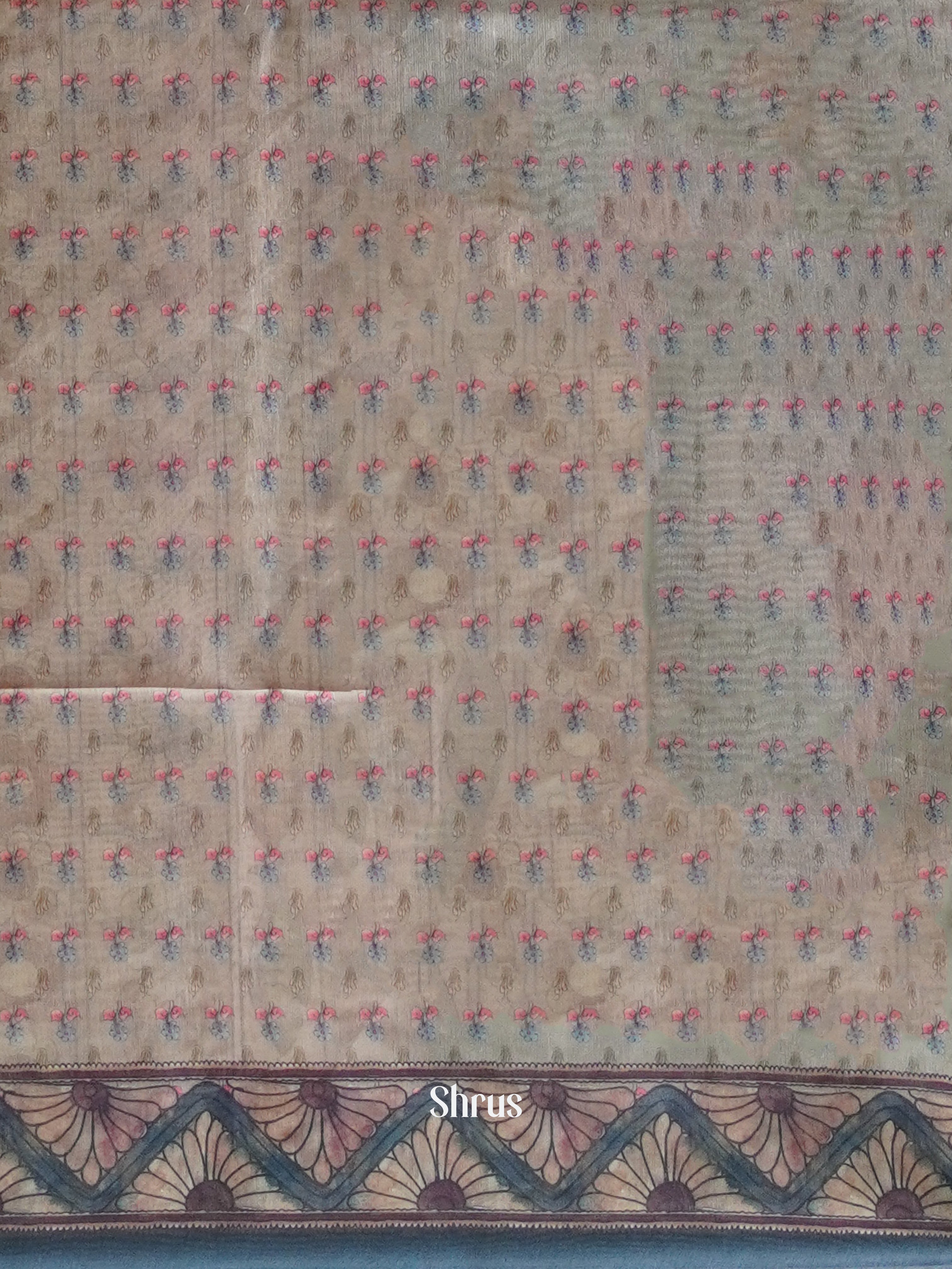 Blue & Grey - Semi Chanderi Saree - Shop on ShrusEternity.com