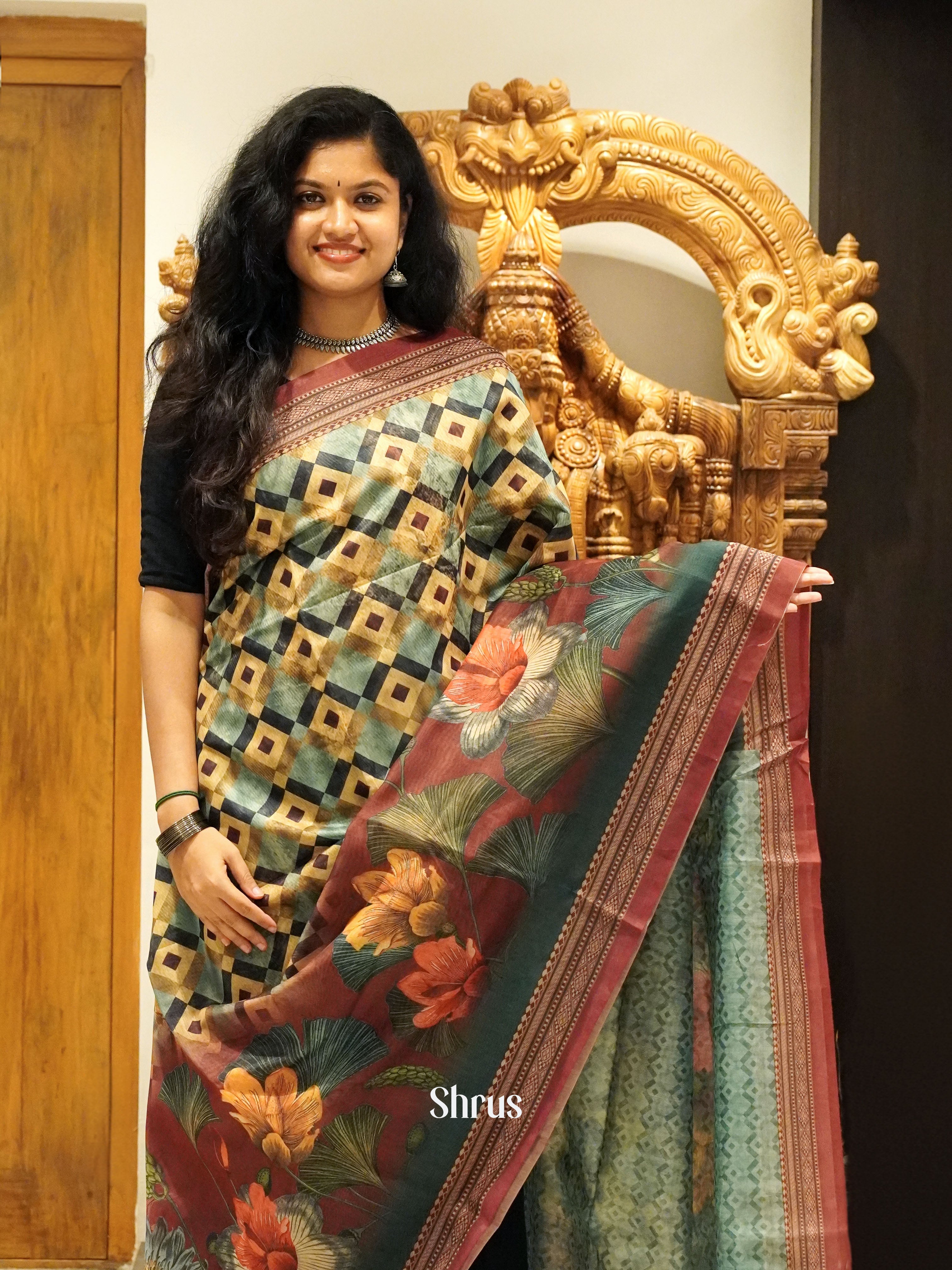 Green & Brown - Semi Chanderi - Shop on ShrusEternity.com