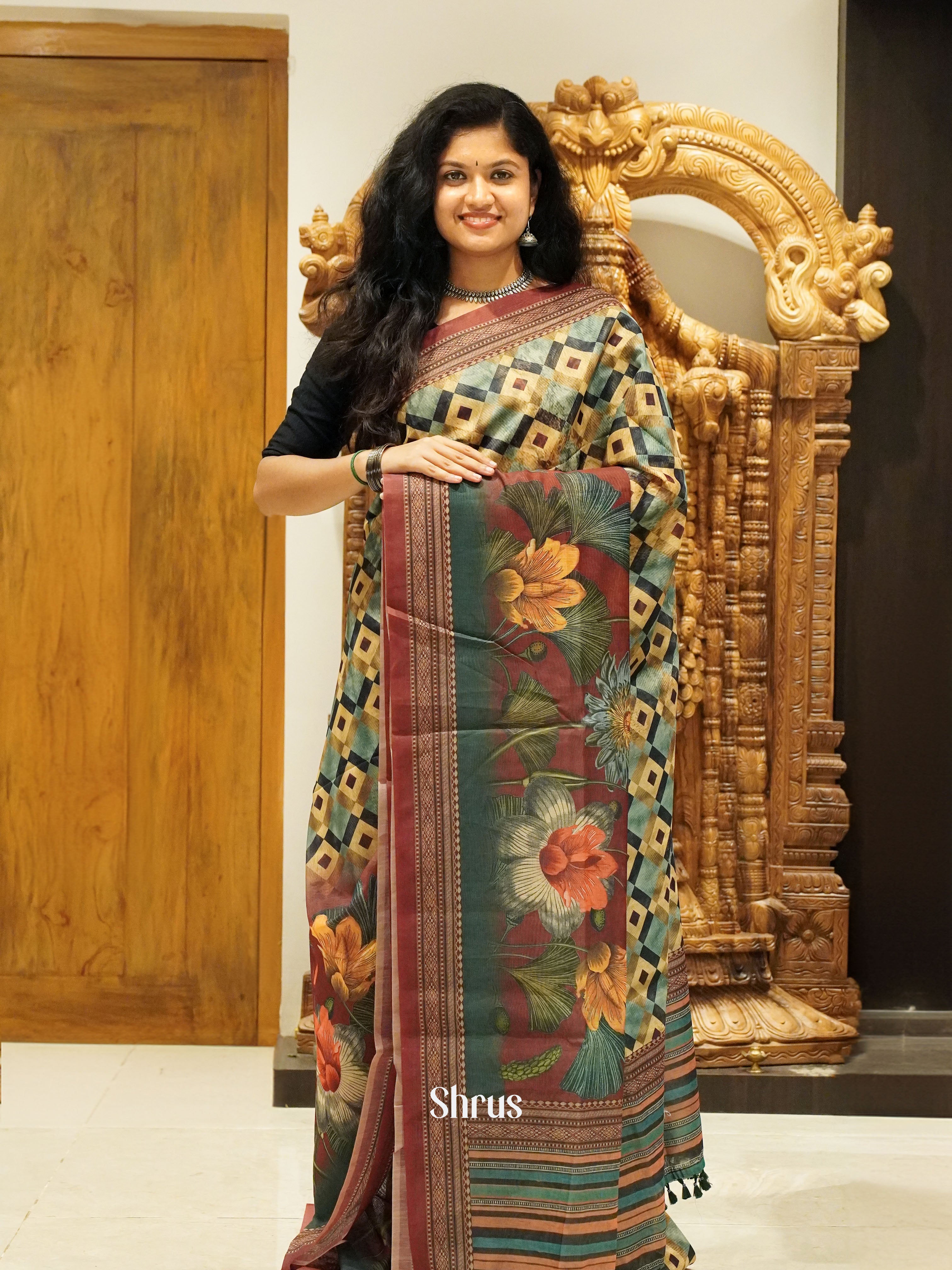 Green & Brown - Semi Chanderi - Shop on ShrusEternity.com