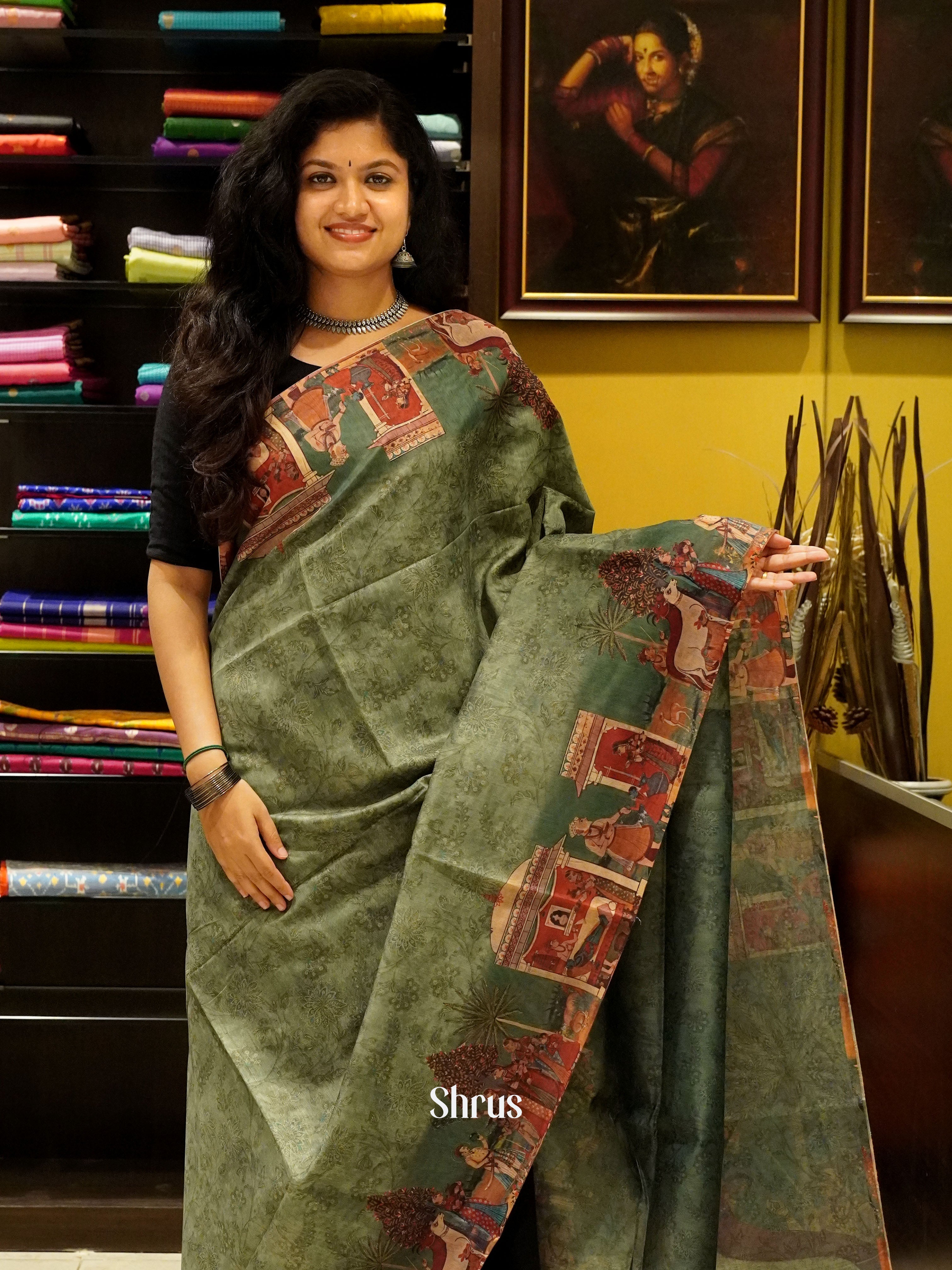 Green & Brown -Semi Chanderi - Shop on ShrusEternity.com