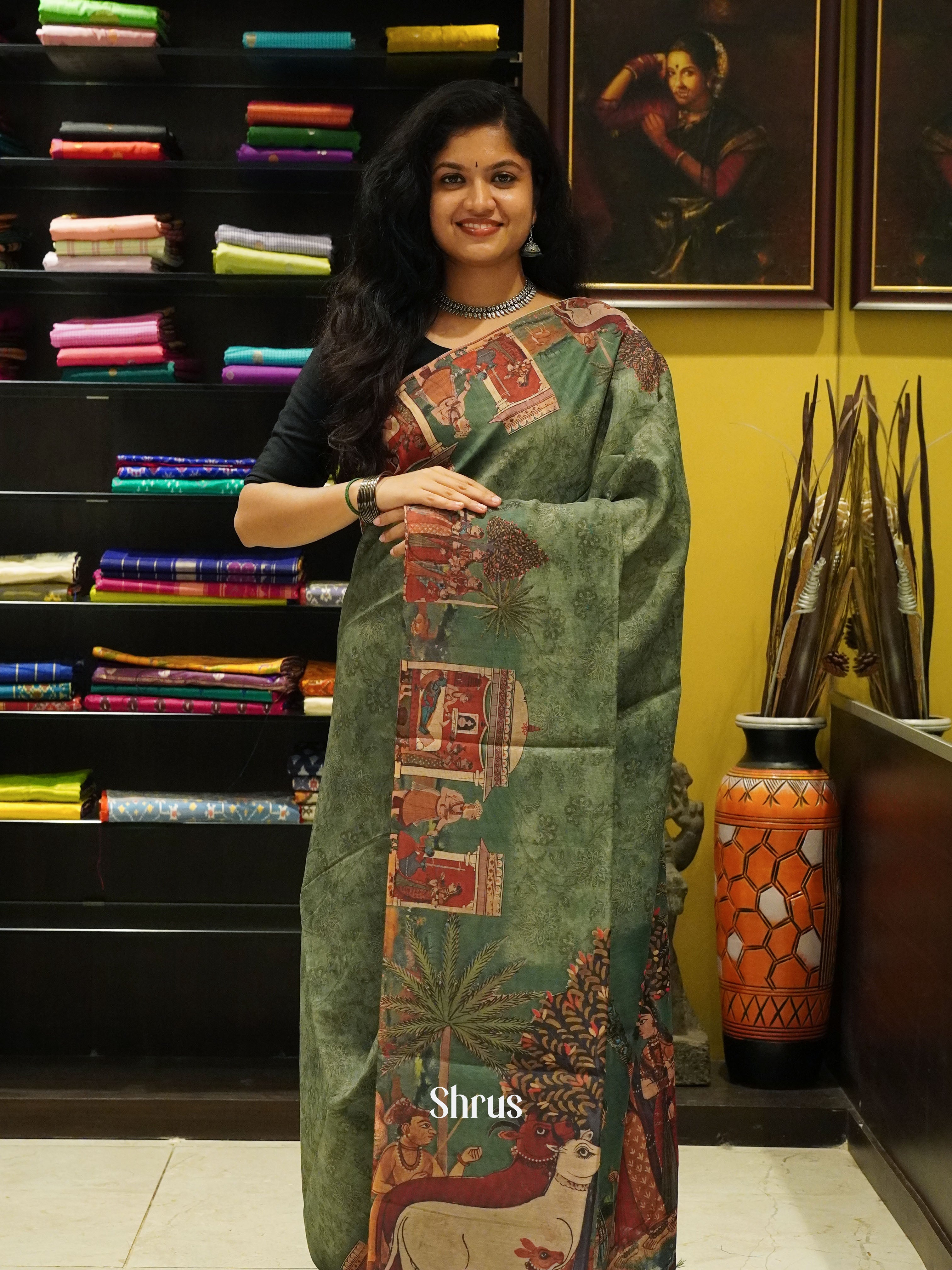 Green & Brown -Semi Chanderi - Shop on ShrusEternity.com