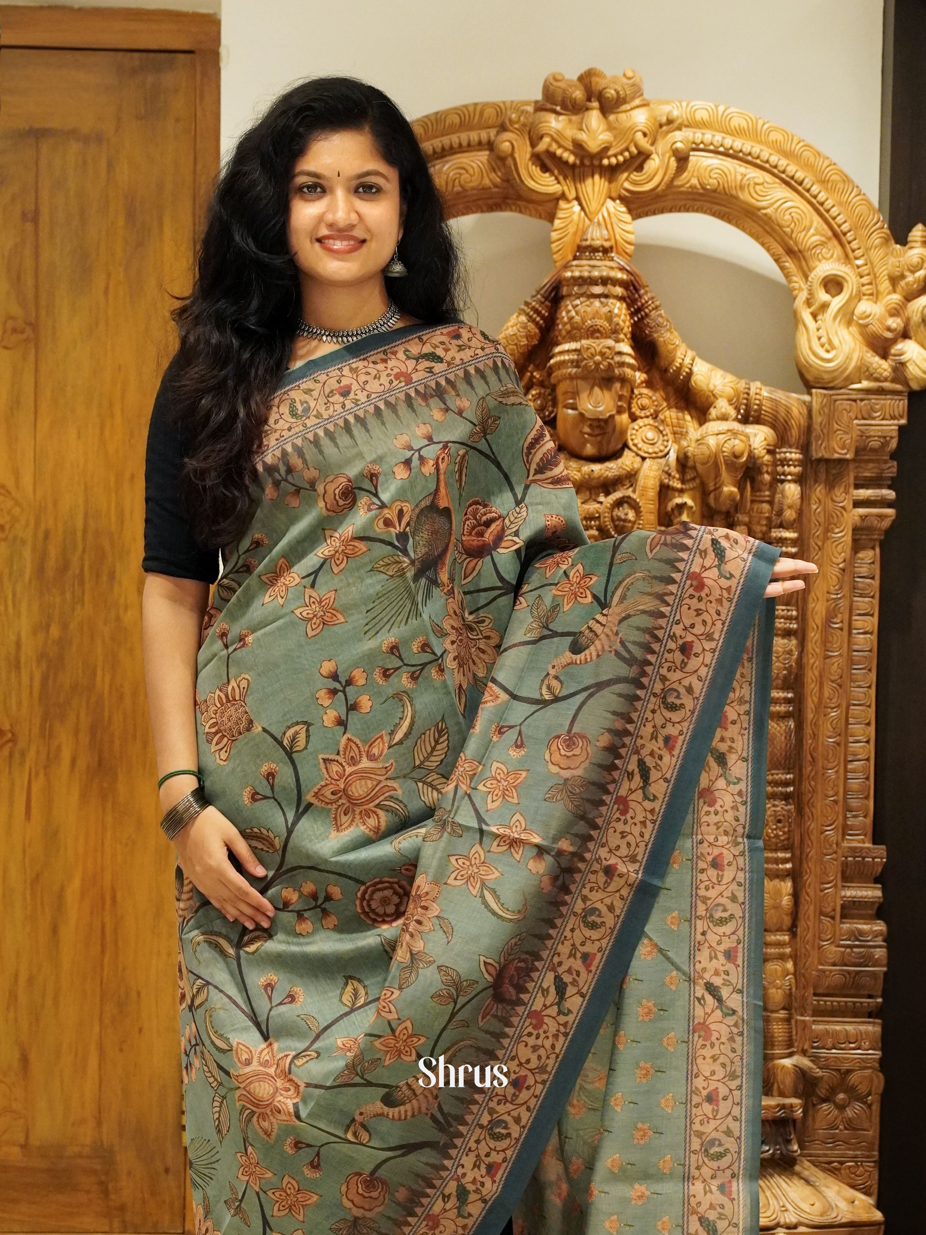 Green -Semi Chanderi - Shop on ShrusEternity.com