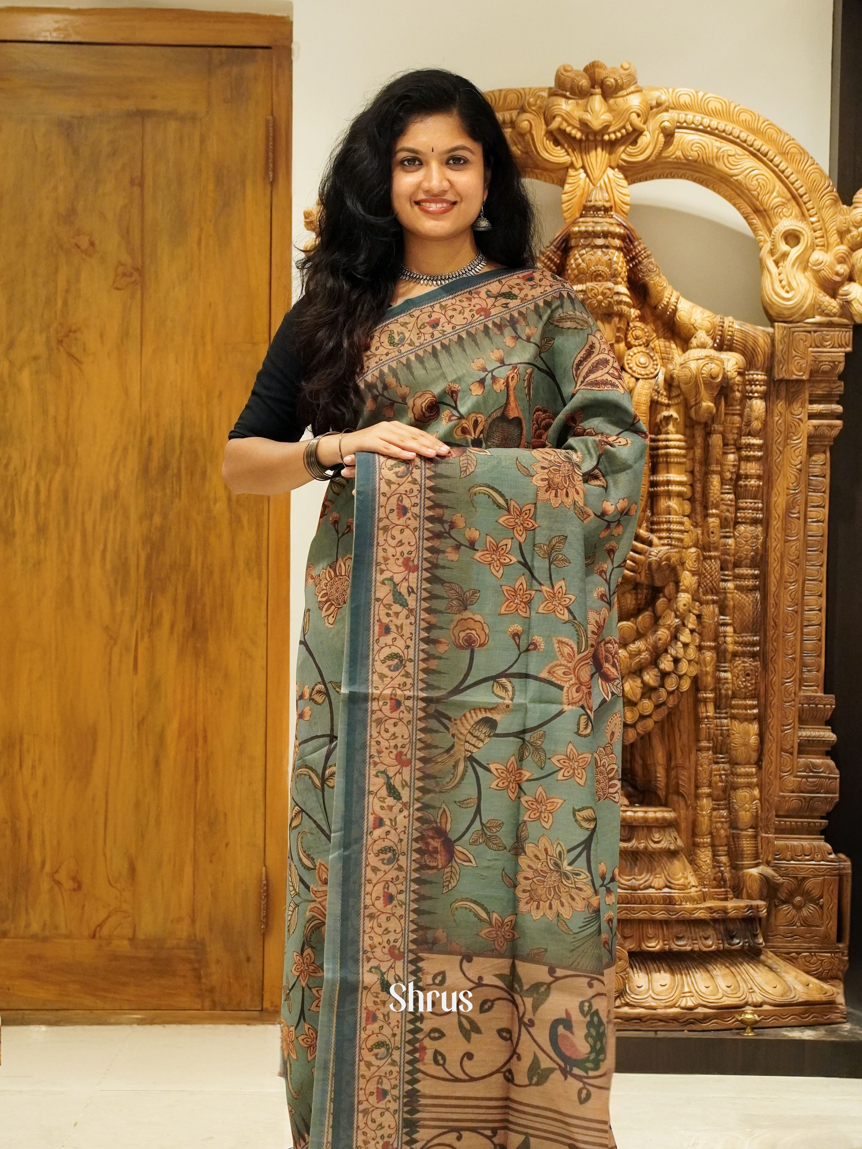 Green -Semi Chanderi - Shop on ShrusEternity.com