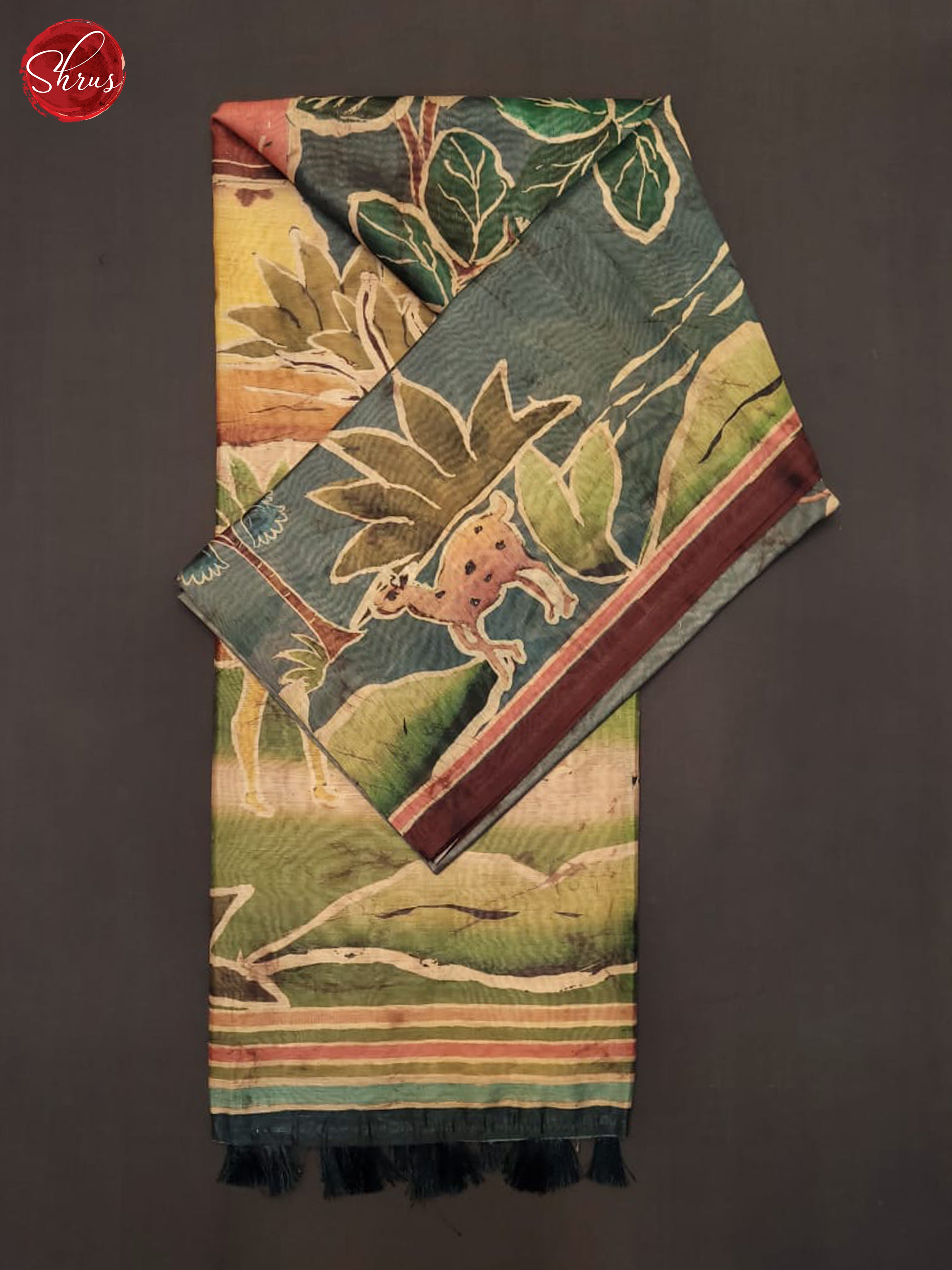 Bluish Grey & Peachish Pink - Semi Chanderi Saree - Shop on ShrusEternity.com