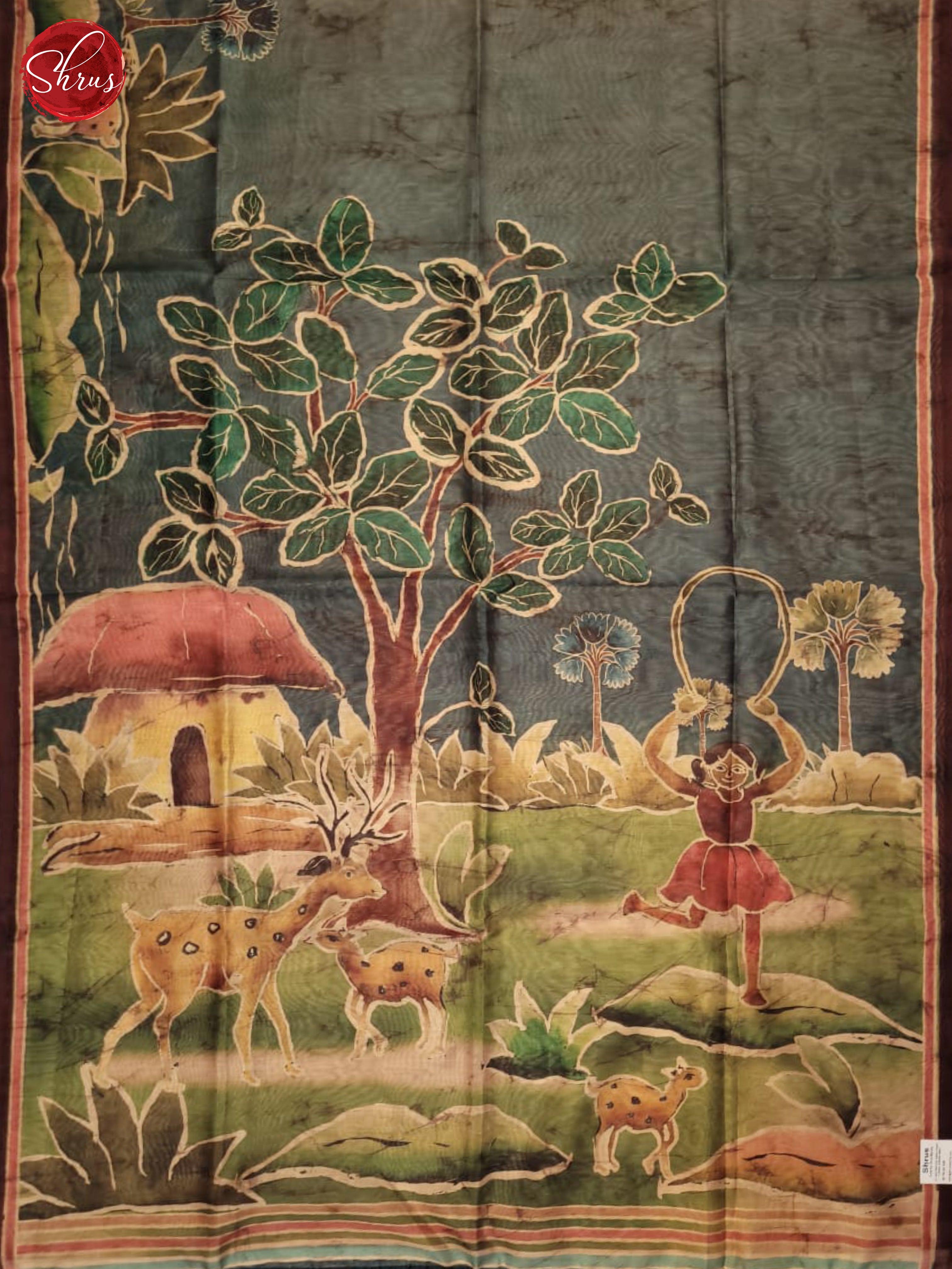 Bluish Grey & Peachish Pink - Semi Chanderi Saree - Shop on ShrusEternity.com