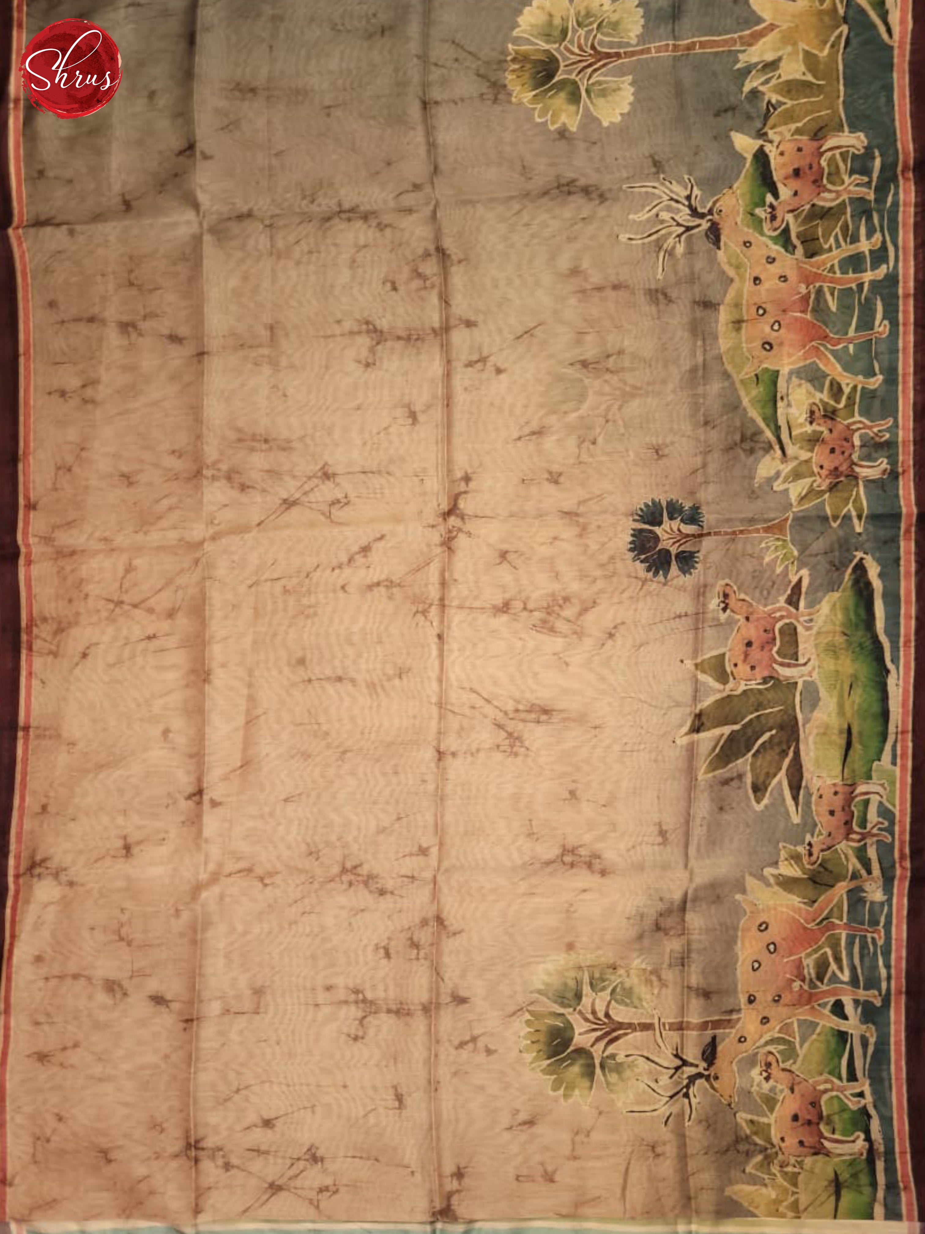 Bluish Grey & Peachish Pink - Semi Chanderi Saree - Shop on ShrusEternity.com