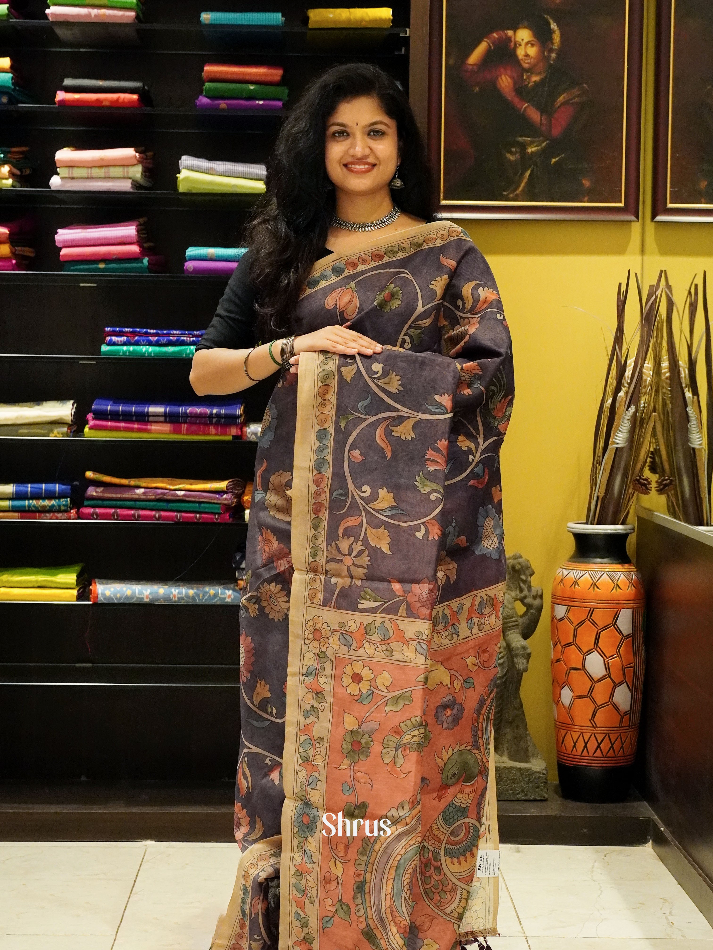 Elephant Black & Brown -Semi Chanderi - Shop on ShrusEternity.com