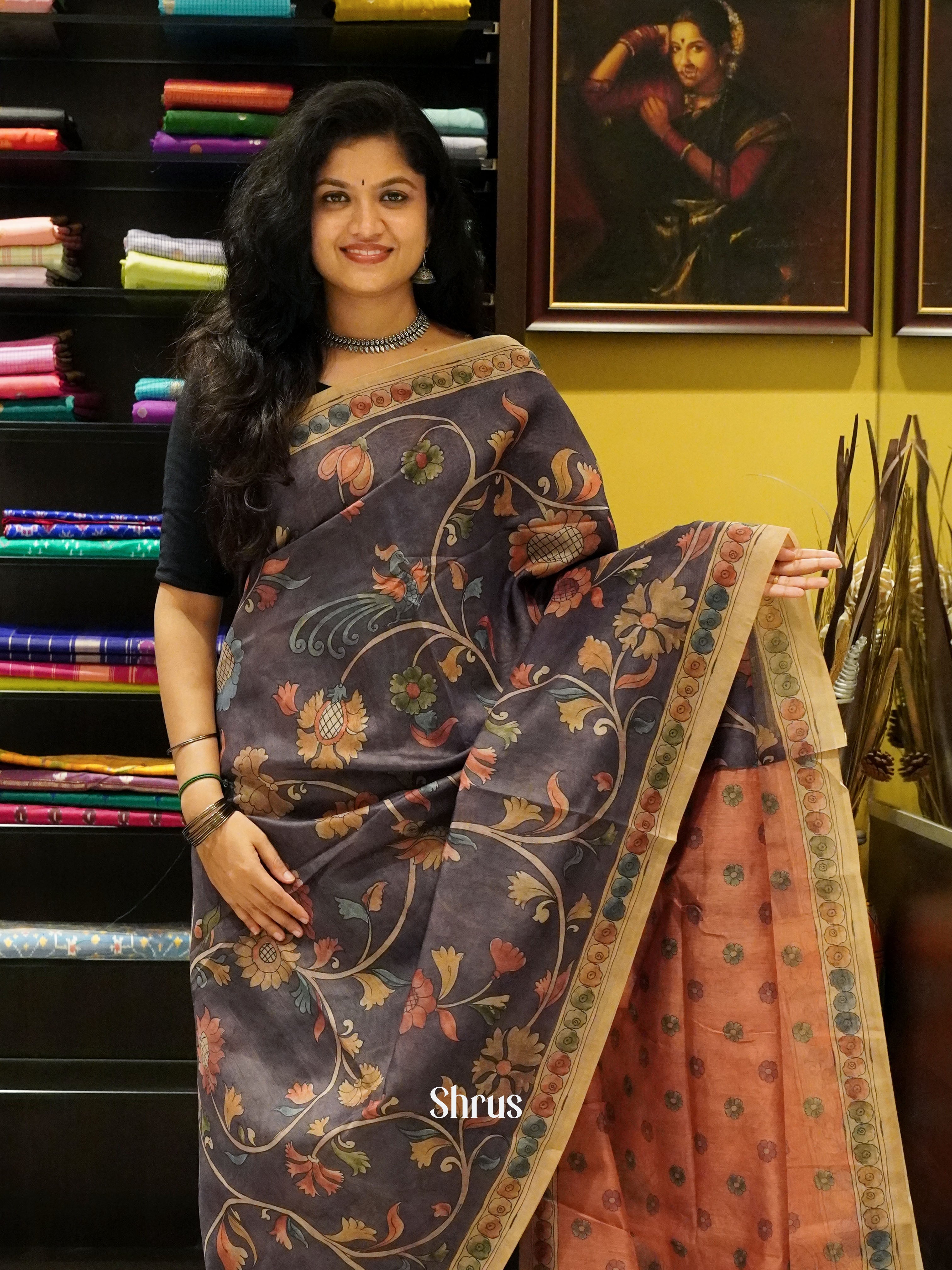 Elephant Black & Brown -Semi Chanderi - Shop on ShrusEternity.com