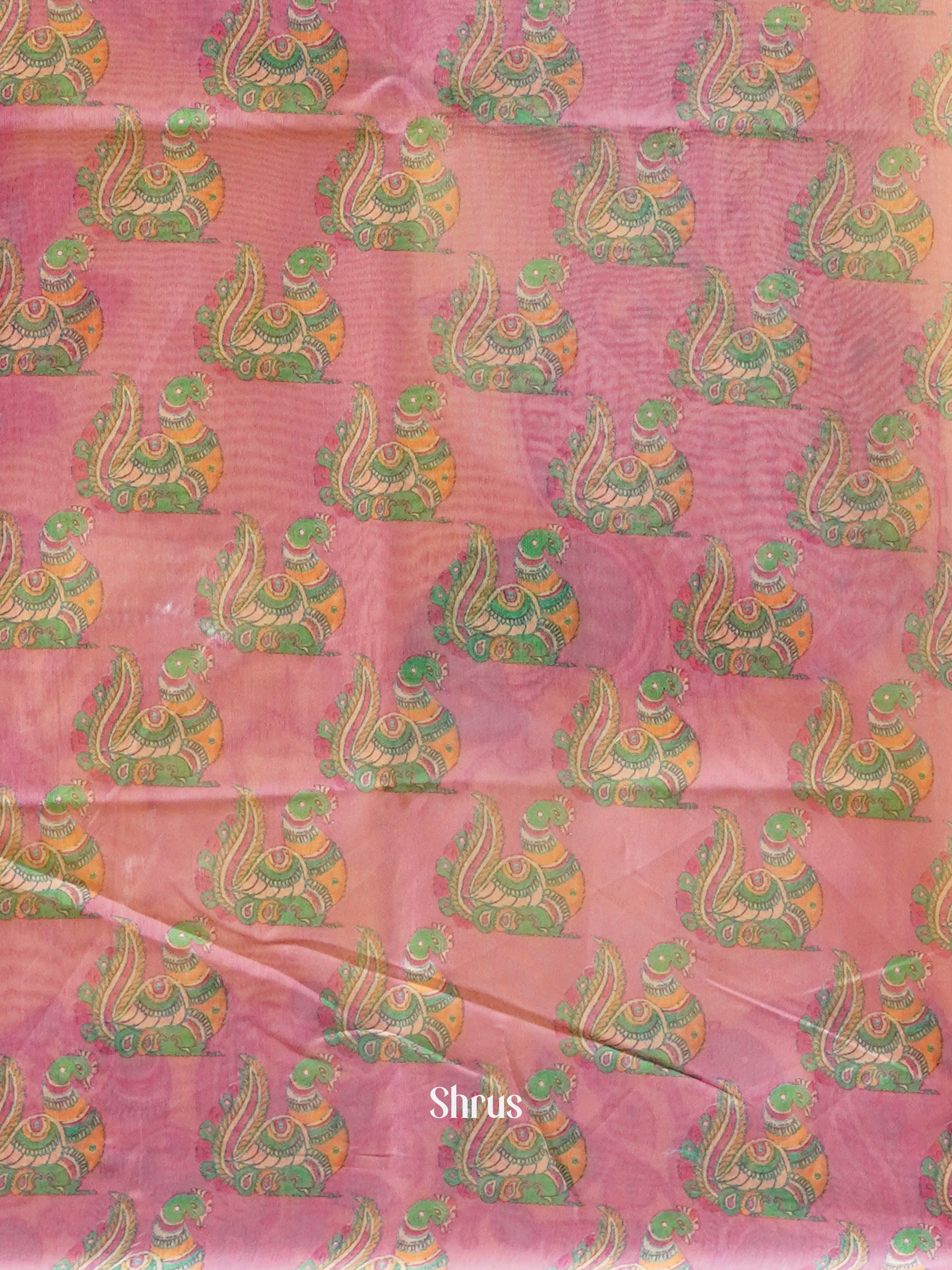 Yellow & Pink - Semi Chanderi Saree - Shop on ShrusEternity.com