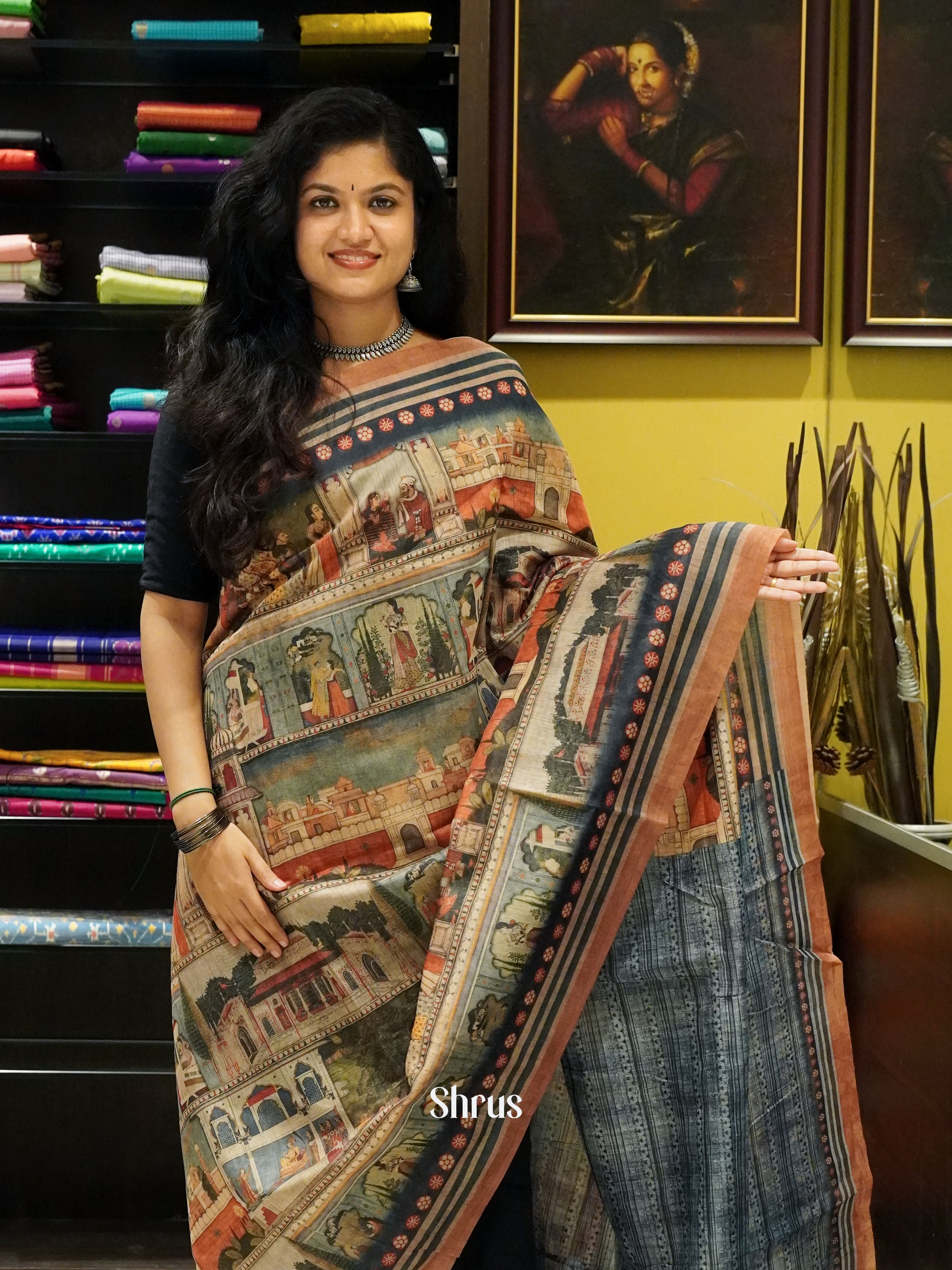 Grey & Brown -Semi Chanderi - Shop on ShrusEternity.com