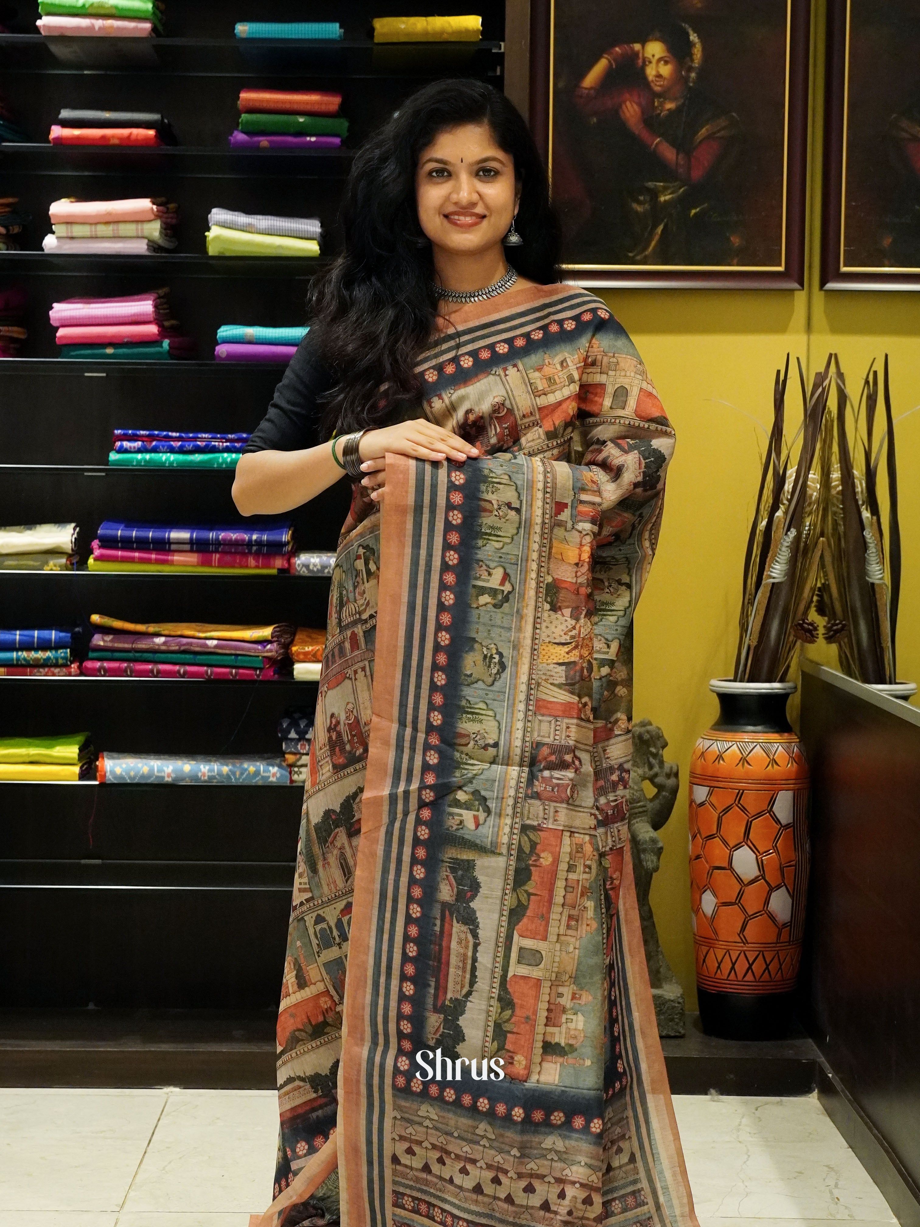Grey & Brown -Semi Chanderi - Shop on ShrusEternity.com