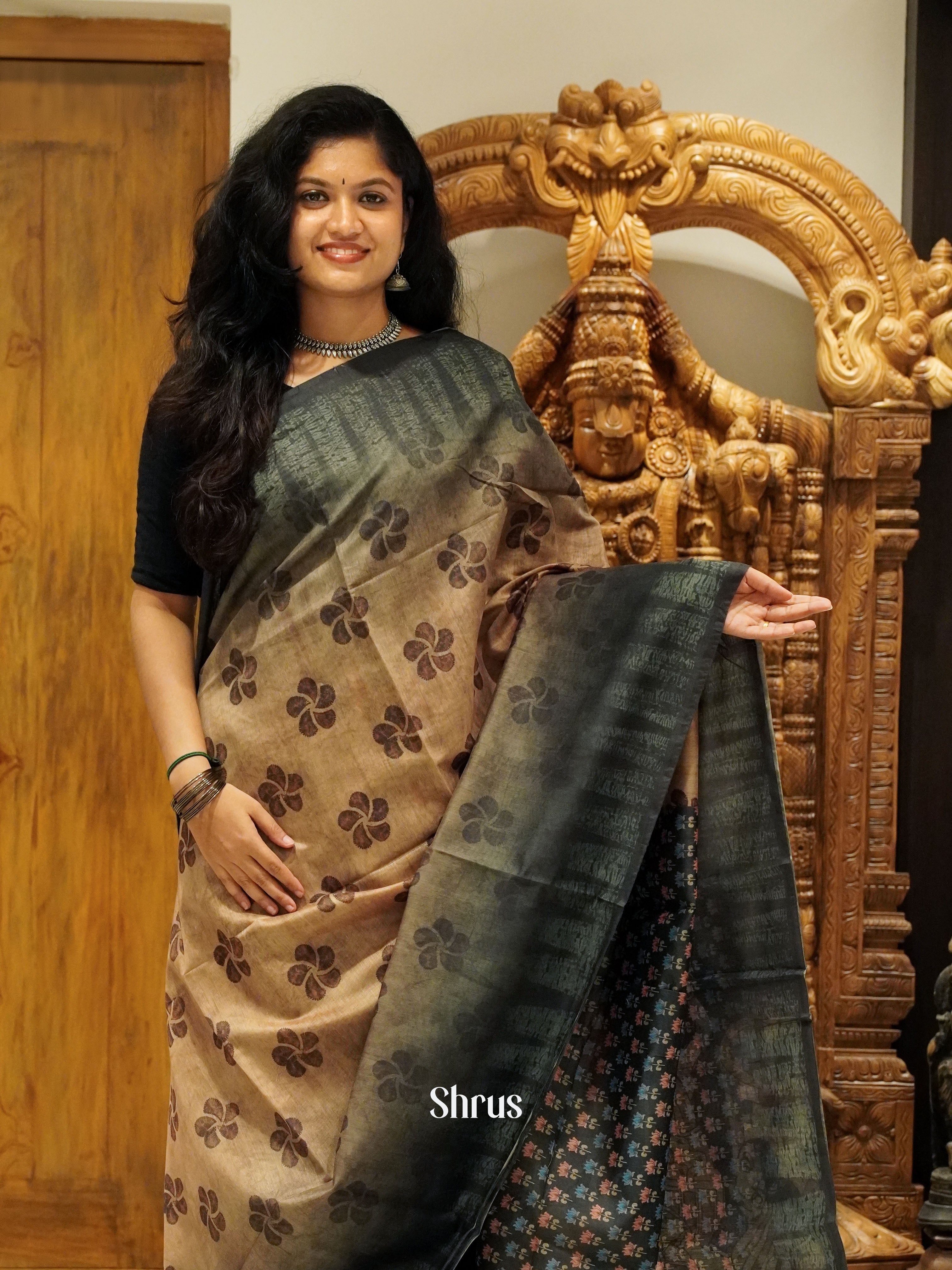 Peach & Grey -Semi Chanderi - Shop on ShrusEternity.com