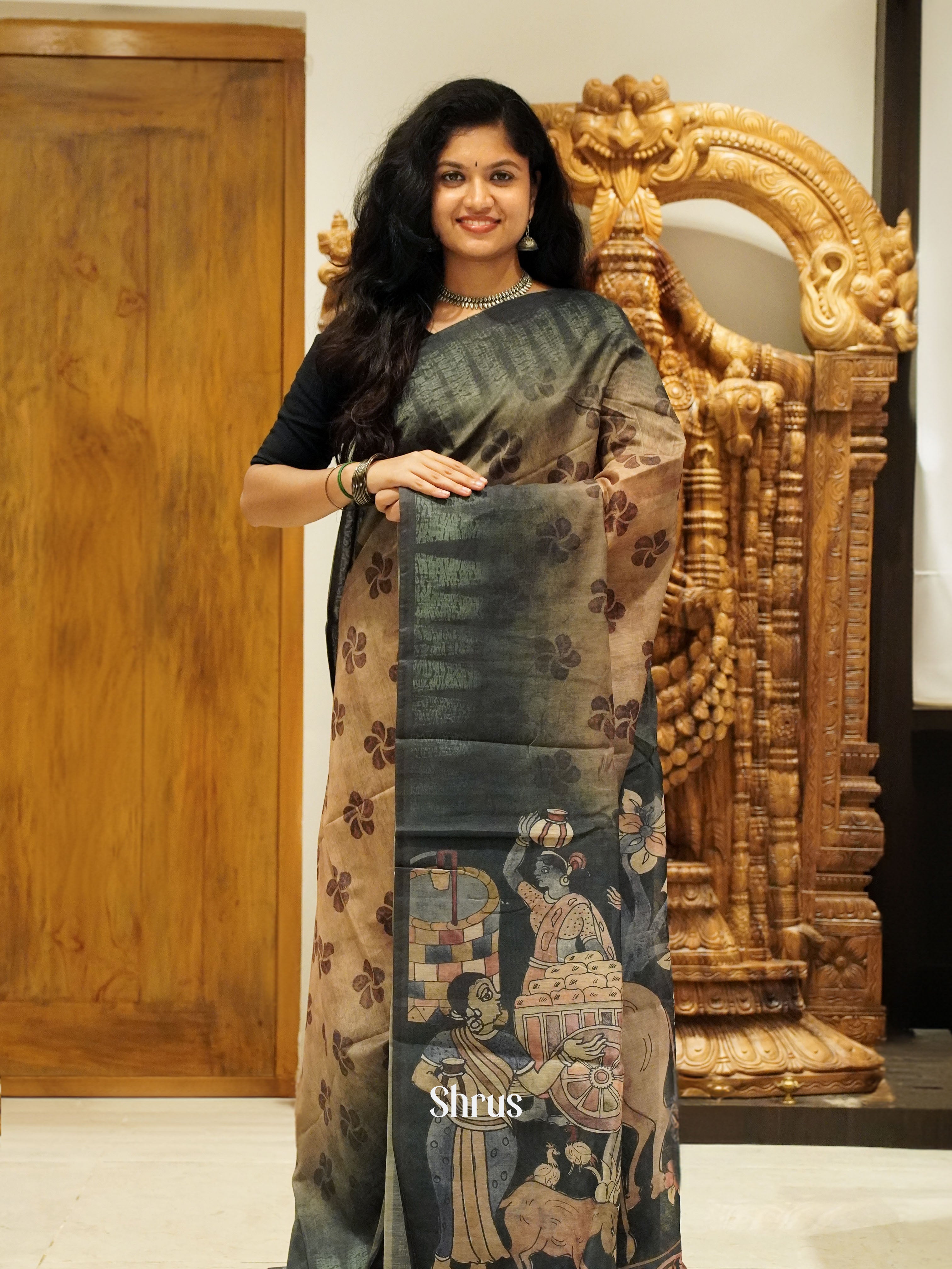 Brown & Grey - Semi Chanderi - Shop on ShrusEternity.com