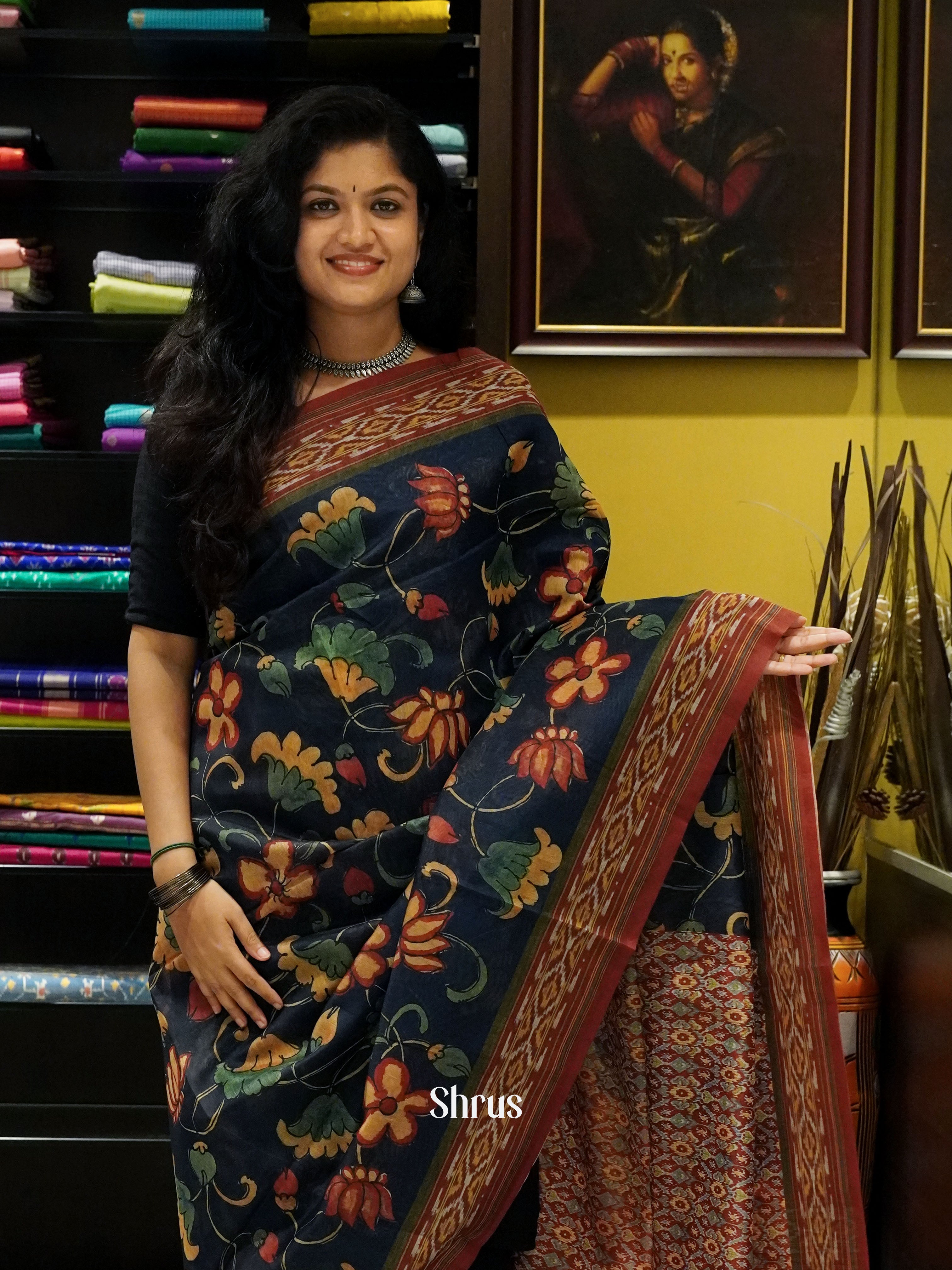 Blue & Brown -Semi Chanderi - Shop on ShrusEternity.com