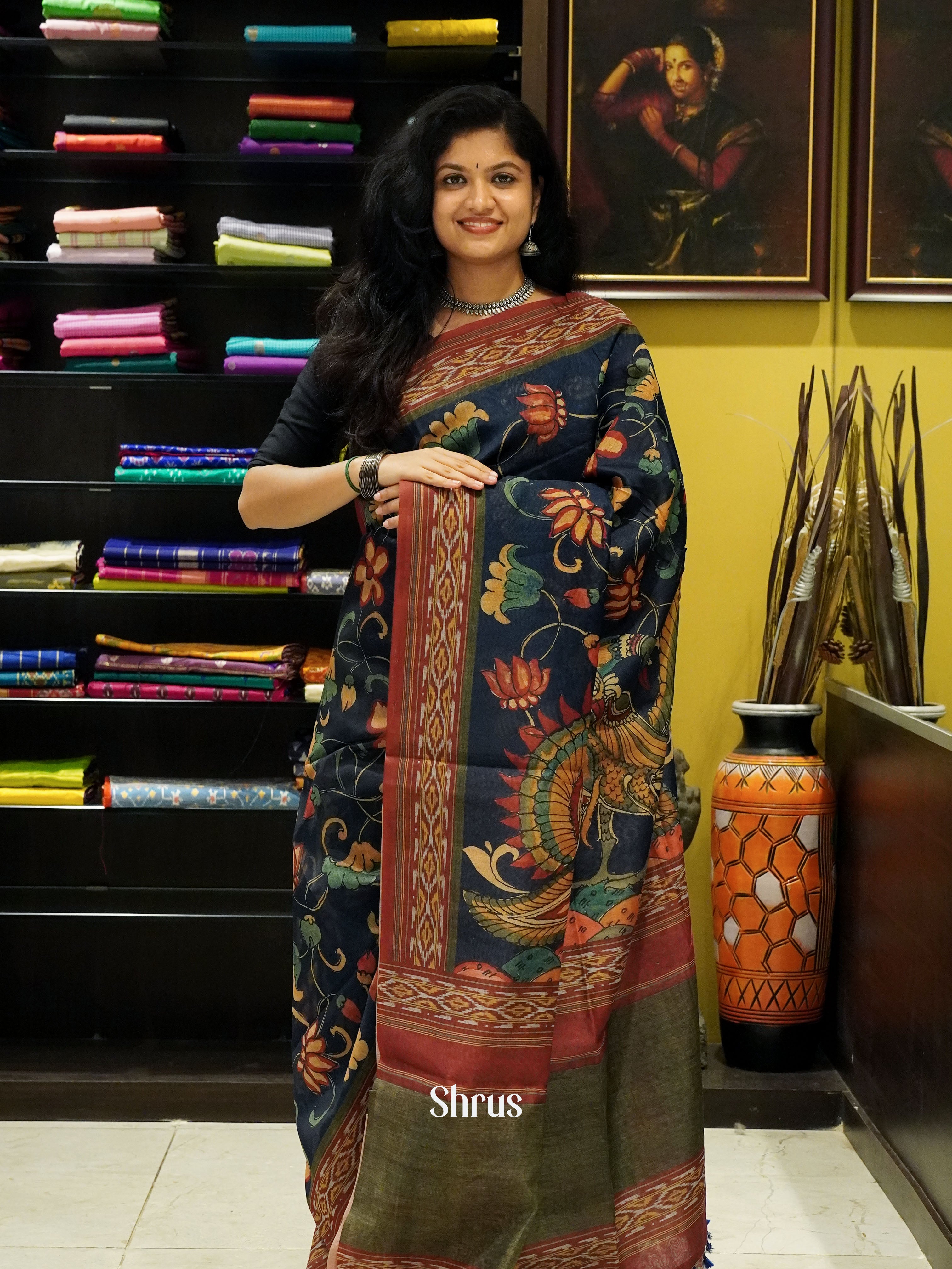 Blue & Brown -Semi Chanderi - Shop on ShrusEternity.com