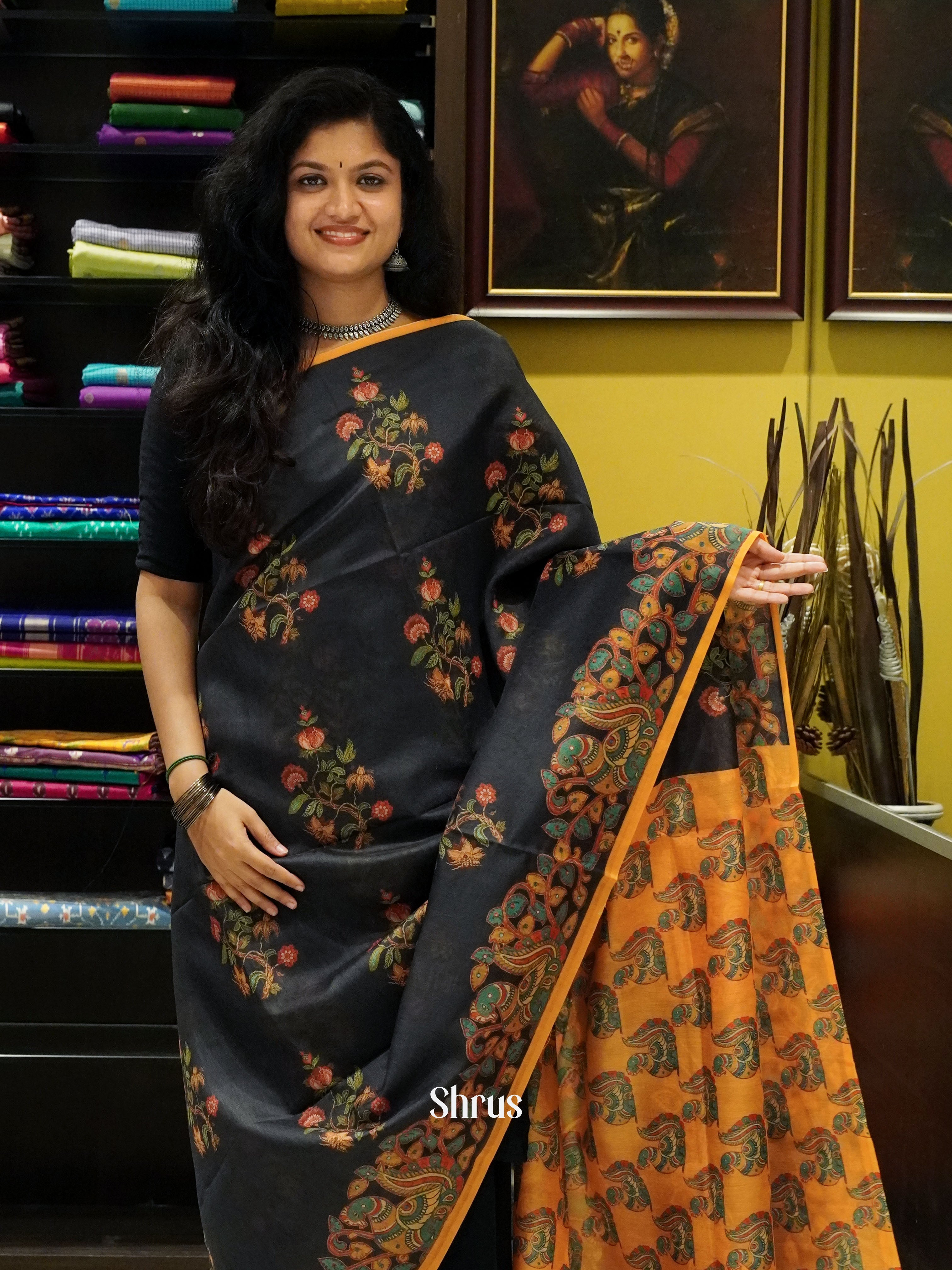 Black & Yellow -Semi Chanderi - Shop on ShrusEternity.com
