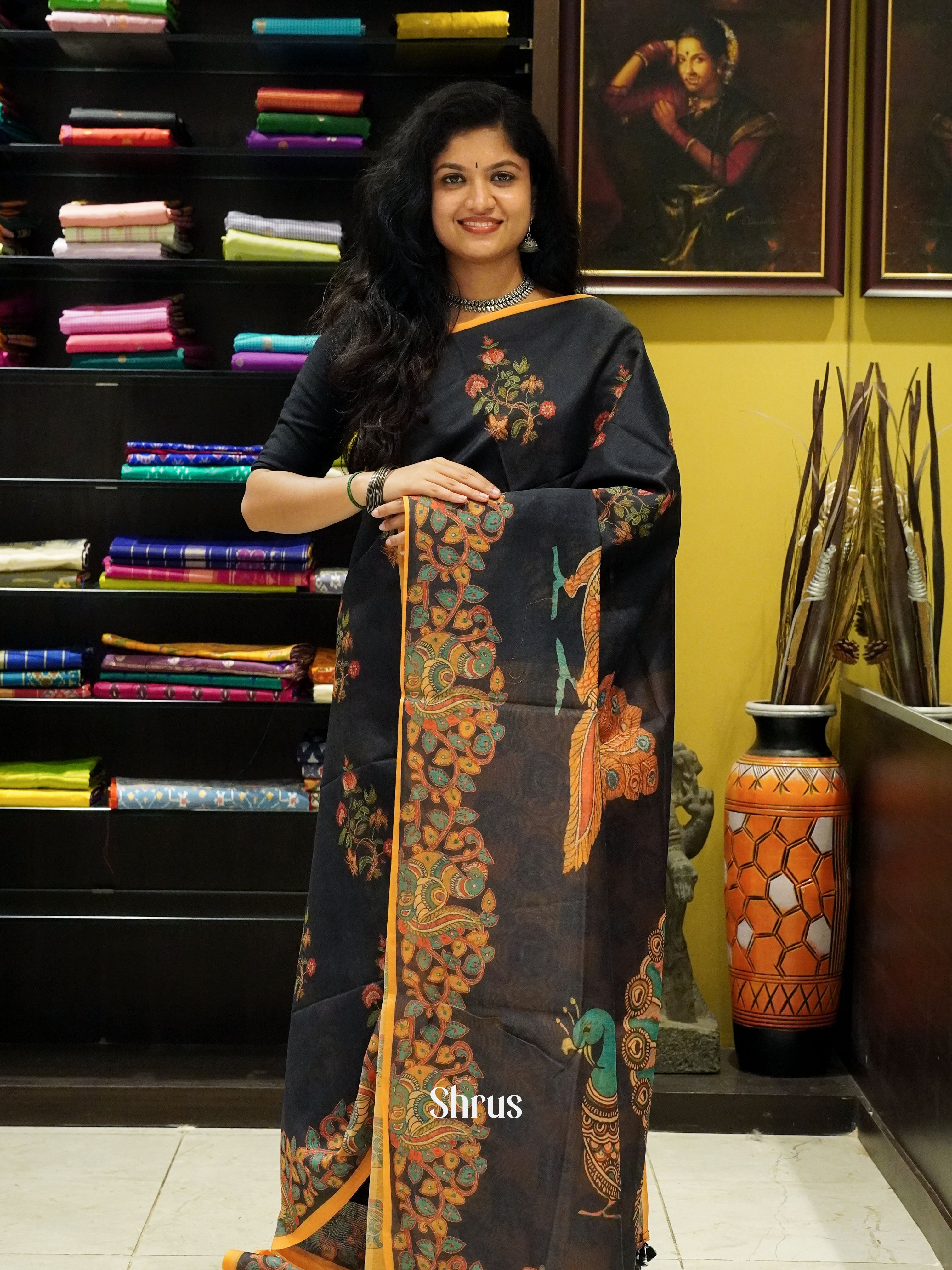 Black & Yellow -Semi Chanderi - Shop on ShrusEternity.com