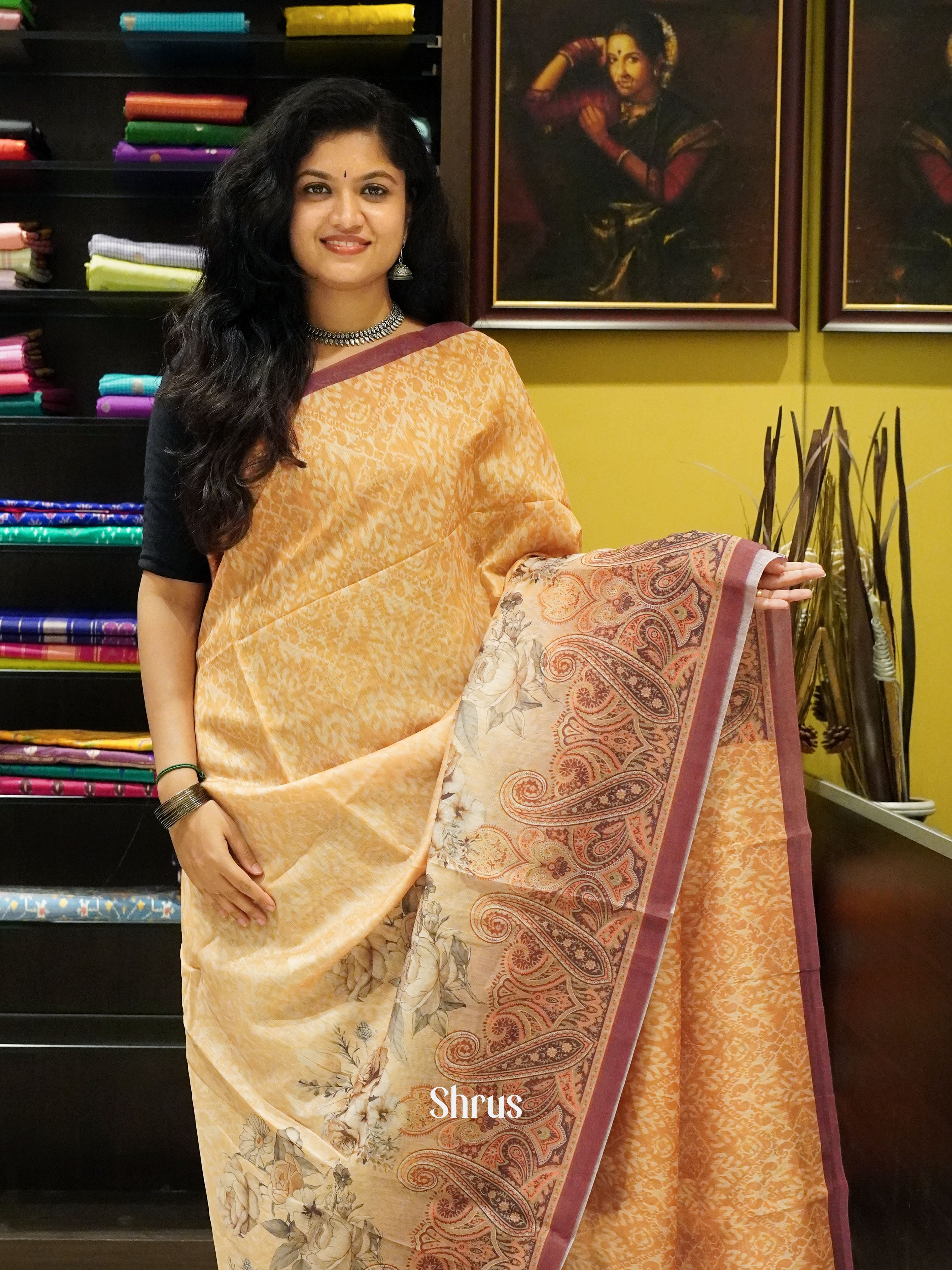 Orange & Brown -Semi Chanderi - Shop on ShrusEternity.com