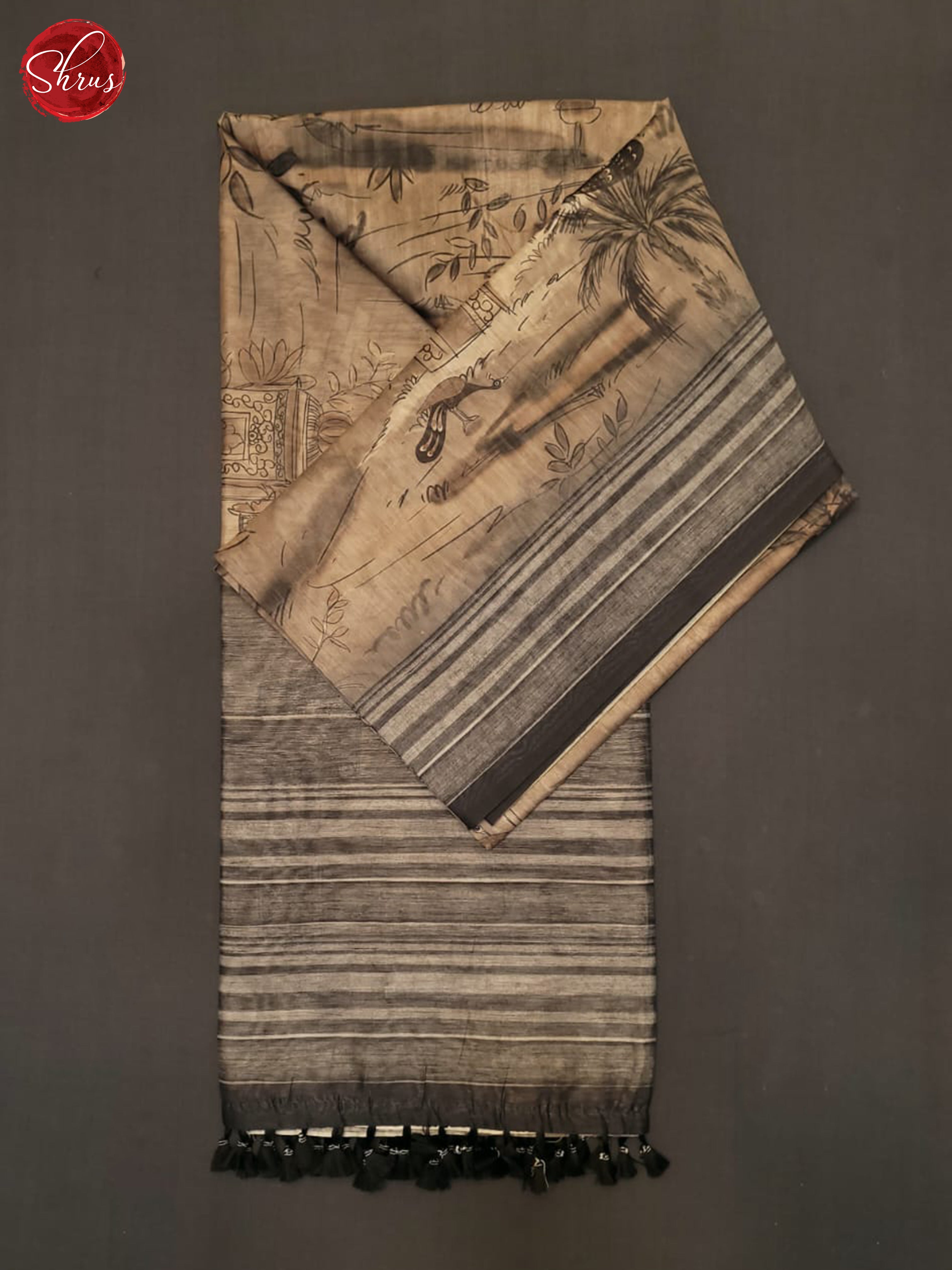 Brown & Grey - Semi Chanderi Saree - Shop on ShrusEternity.com