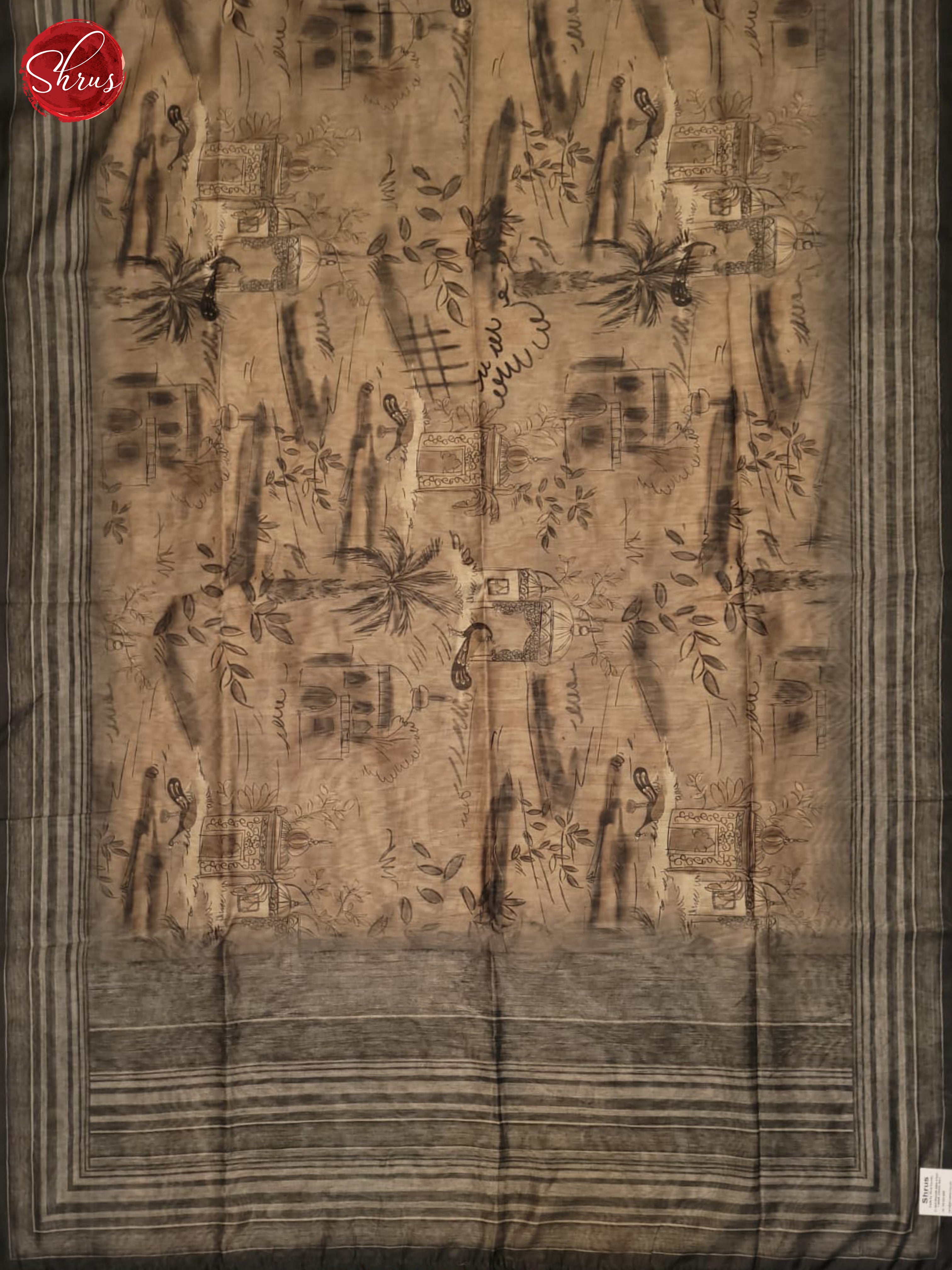 Brown & Grey - Semi Chanderi Saree - Shop on ShrusEternity.com