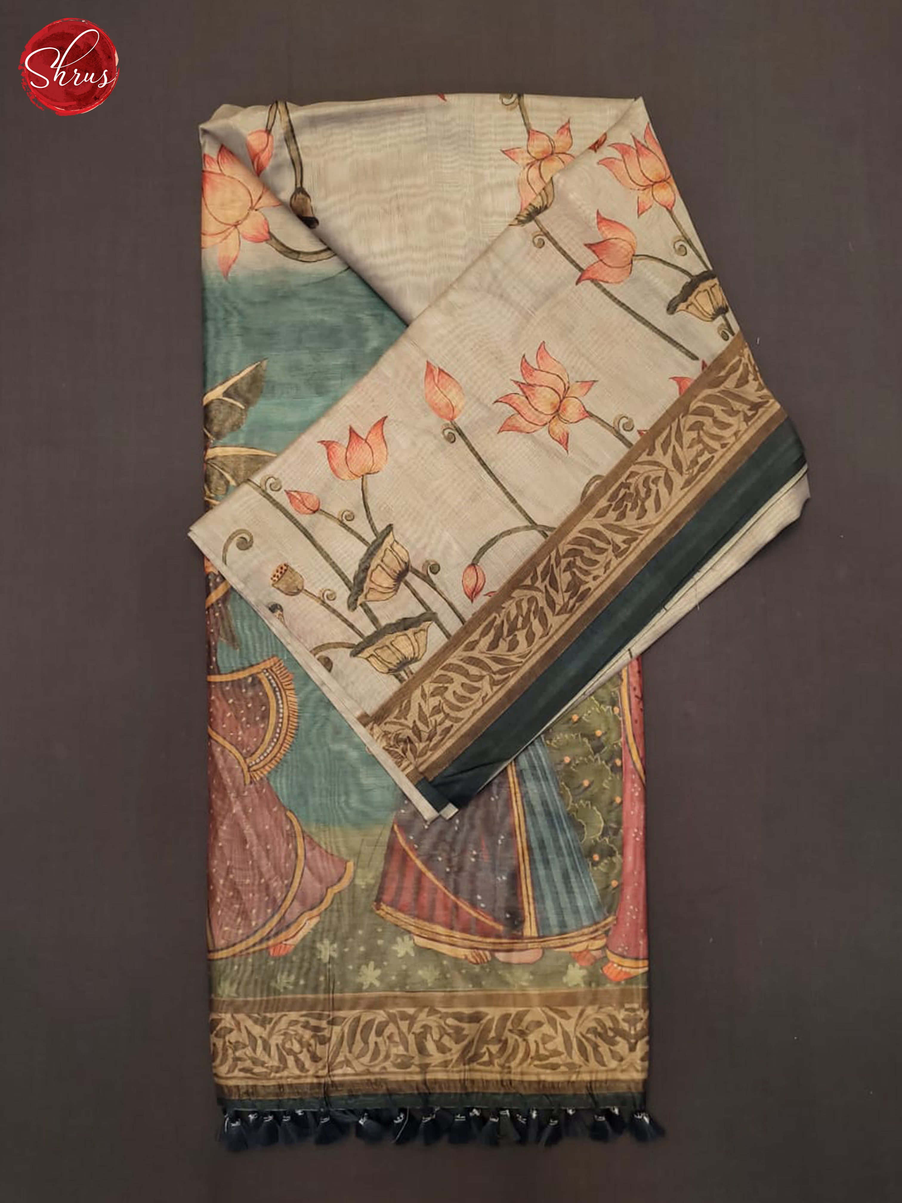 Grey & Blue - Semi Chanderi Saree - Shop on ShrusEternity.com