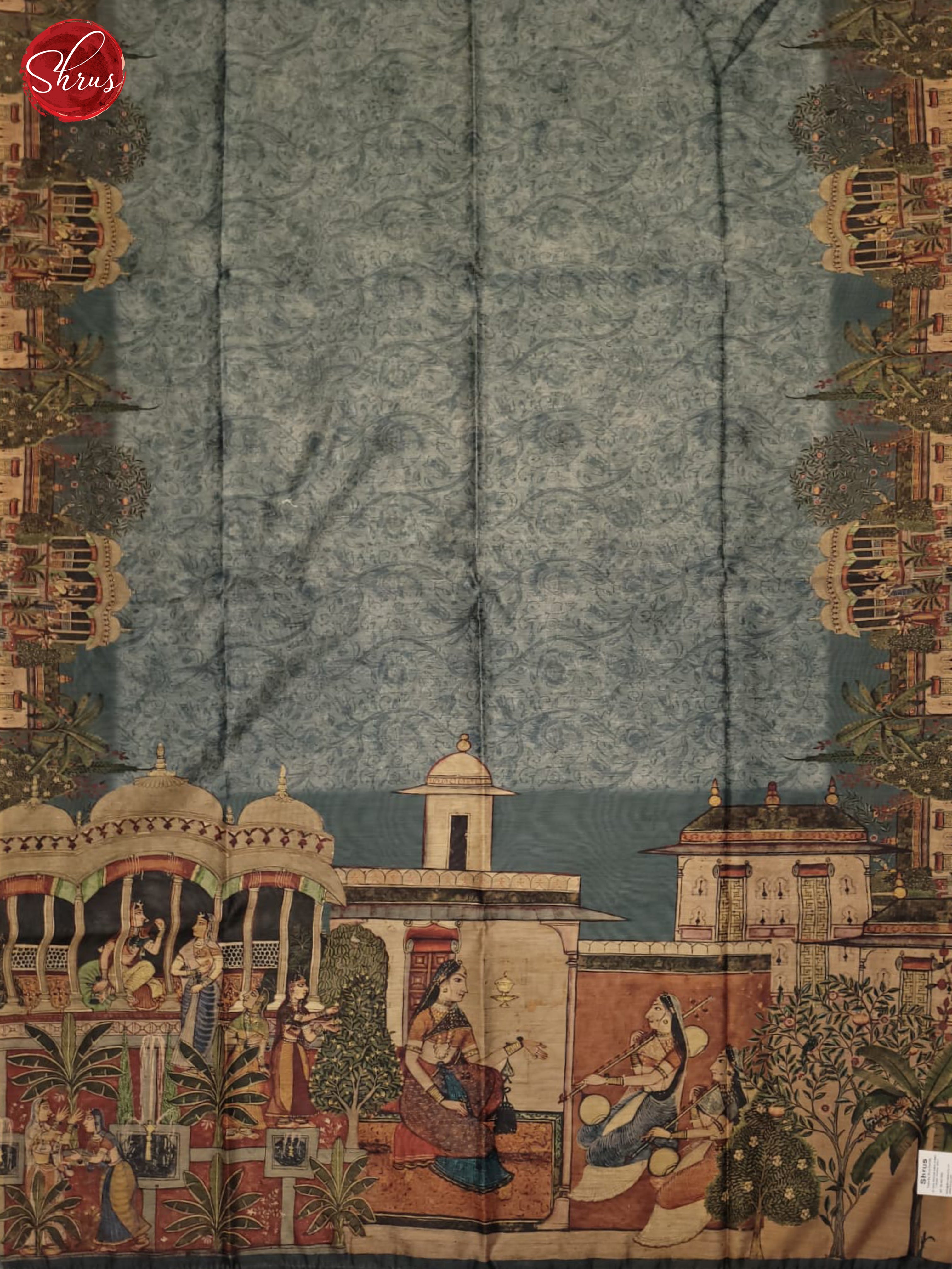 Blue & Grey - Semi Chanderi Saree - Shop on ShrusEternity.com