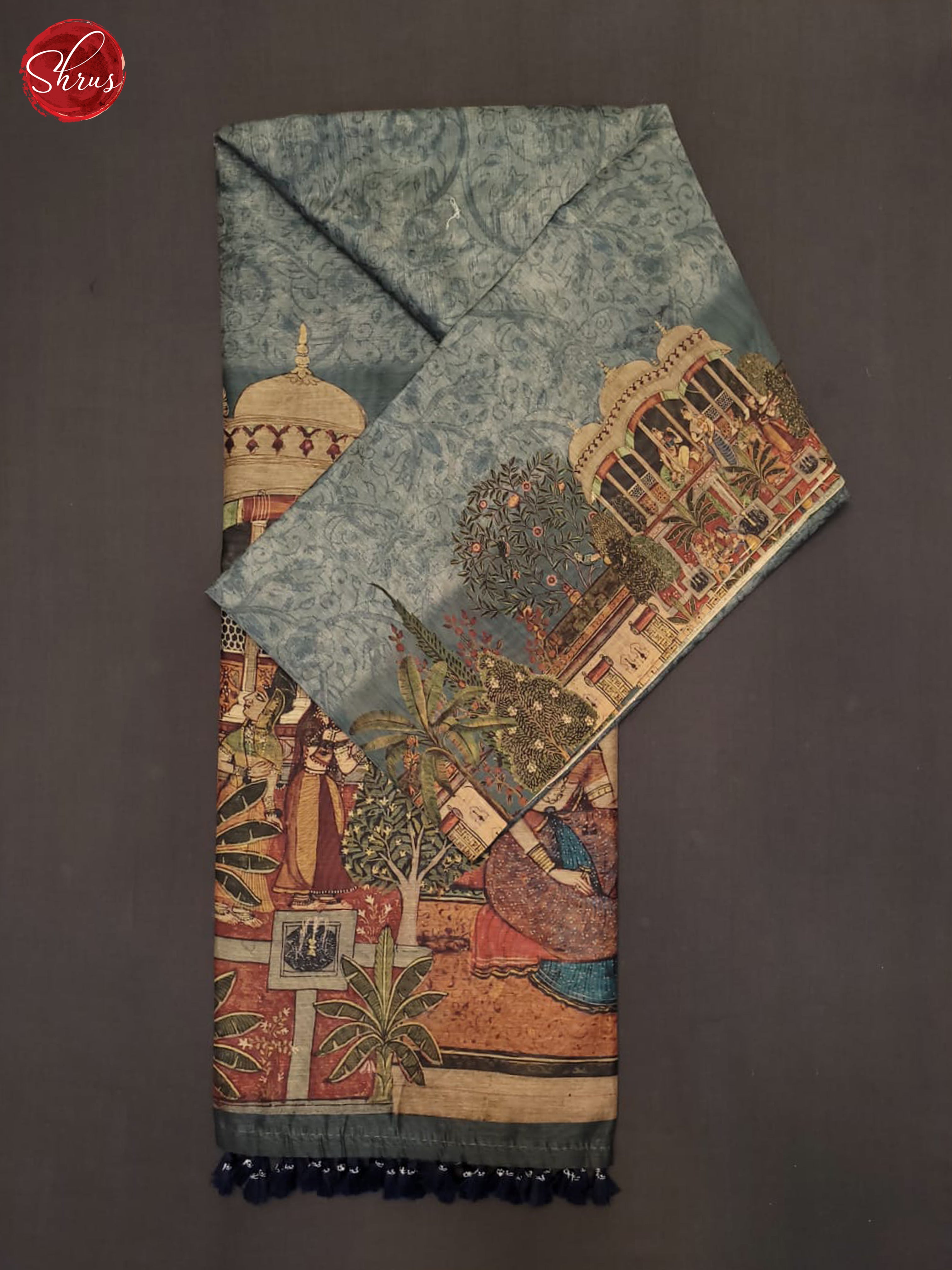 Blue & Grey - Semi Chanderi Saree - Shop on ShrusEternity.com