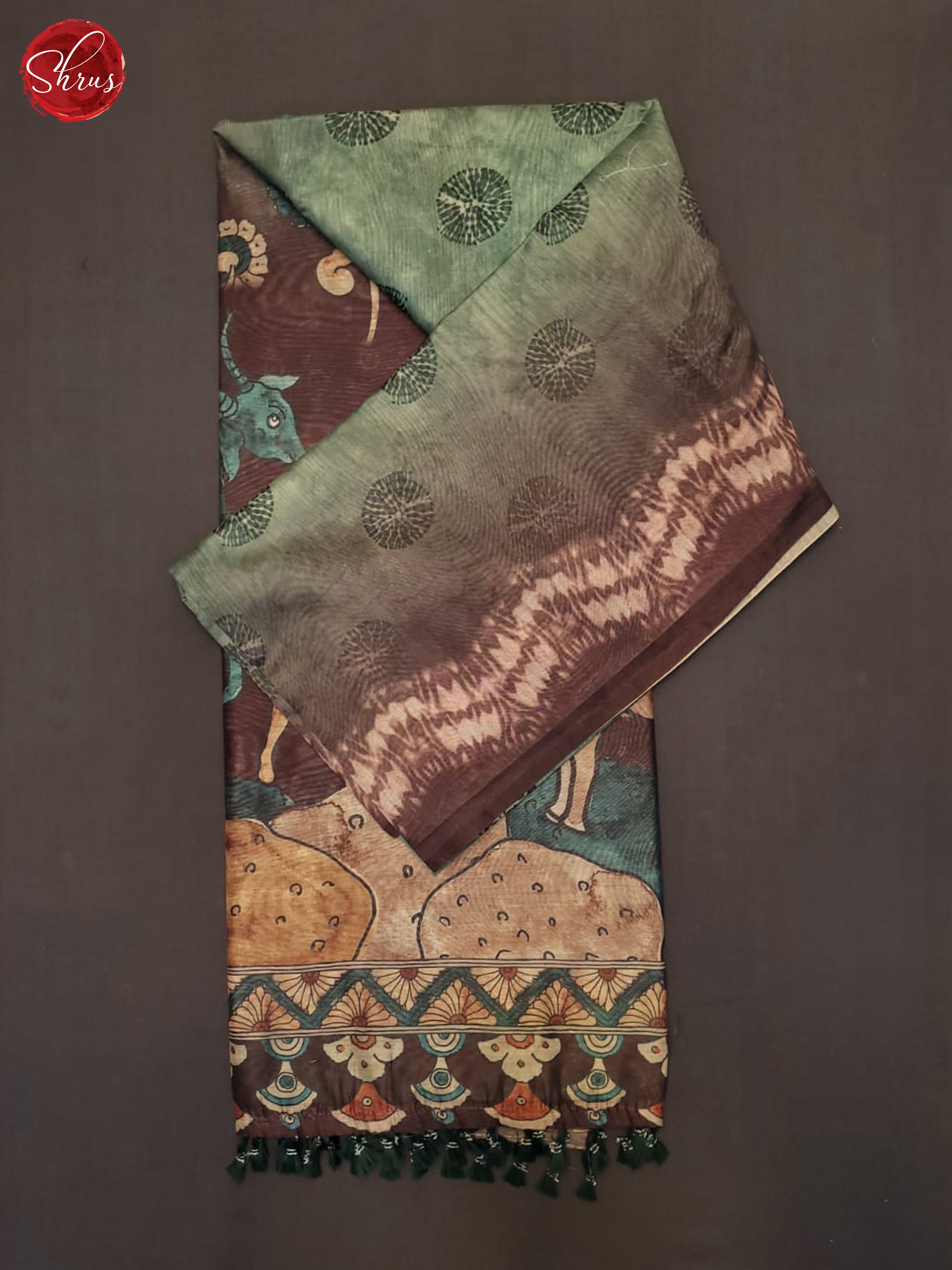 Green & Wine - Semi Chanderi Saree - Shop on ShrusEternity.com