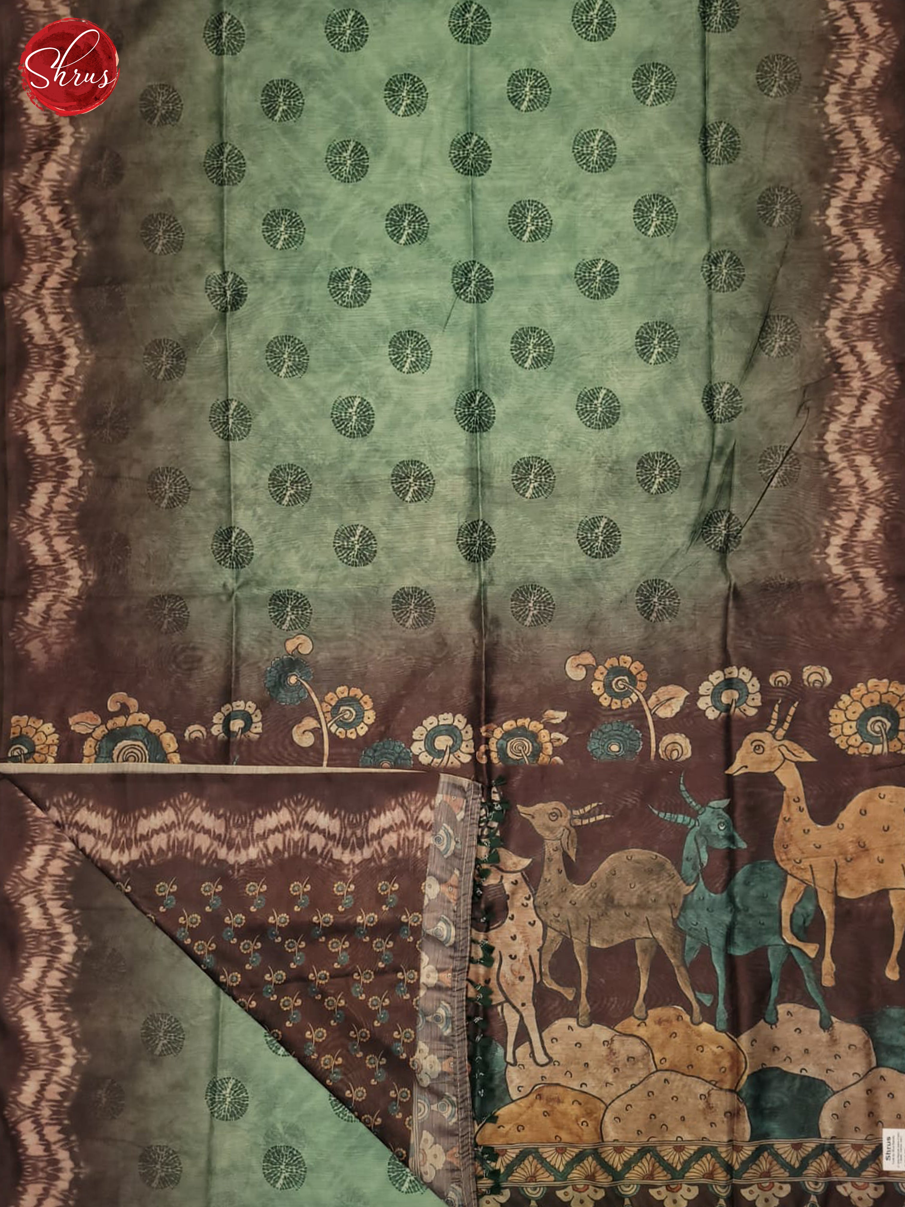 Green & Wine - Semi Chanderi Saree - Shop on ShrusEternity.com