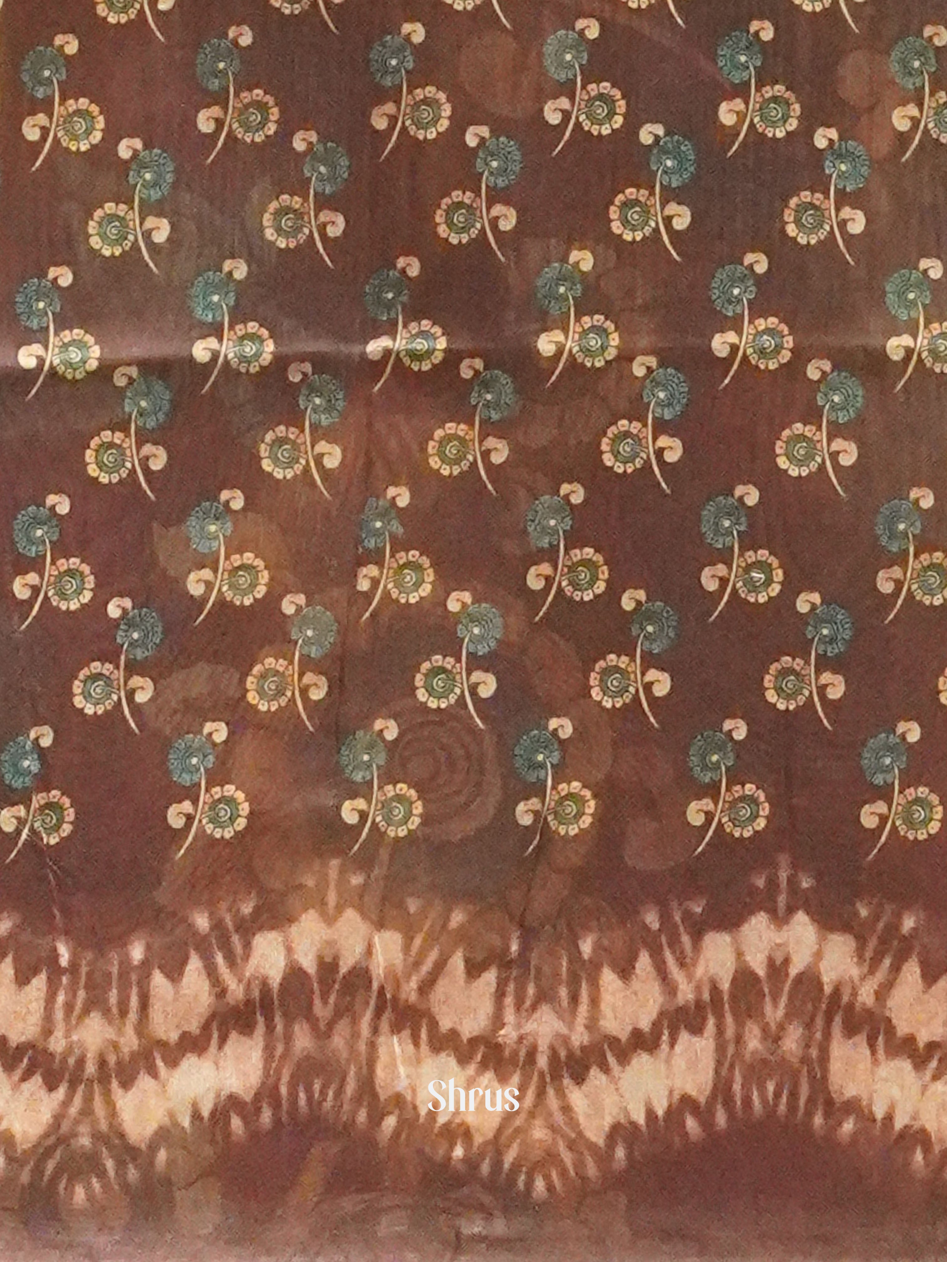Green & Wine - Semi Chanderi Saree - Shop on ShrusEternity.com