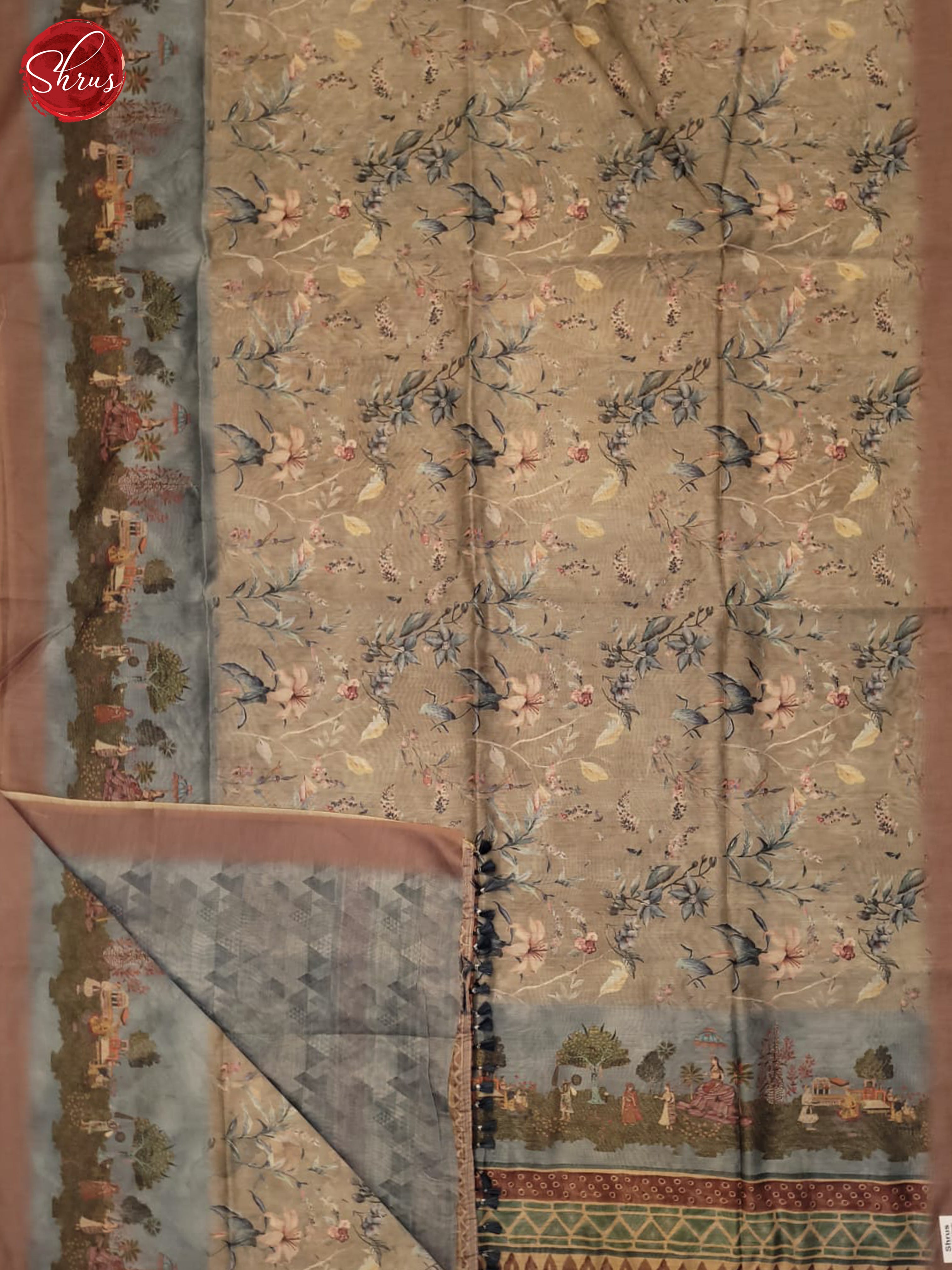 Grey & Blue - Semi Chanderi Saree - Shop on ShrusEternity.com