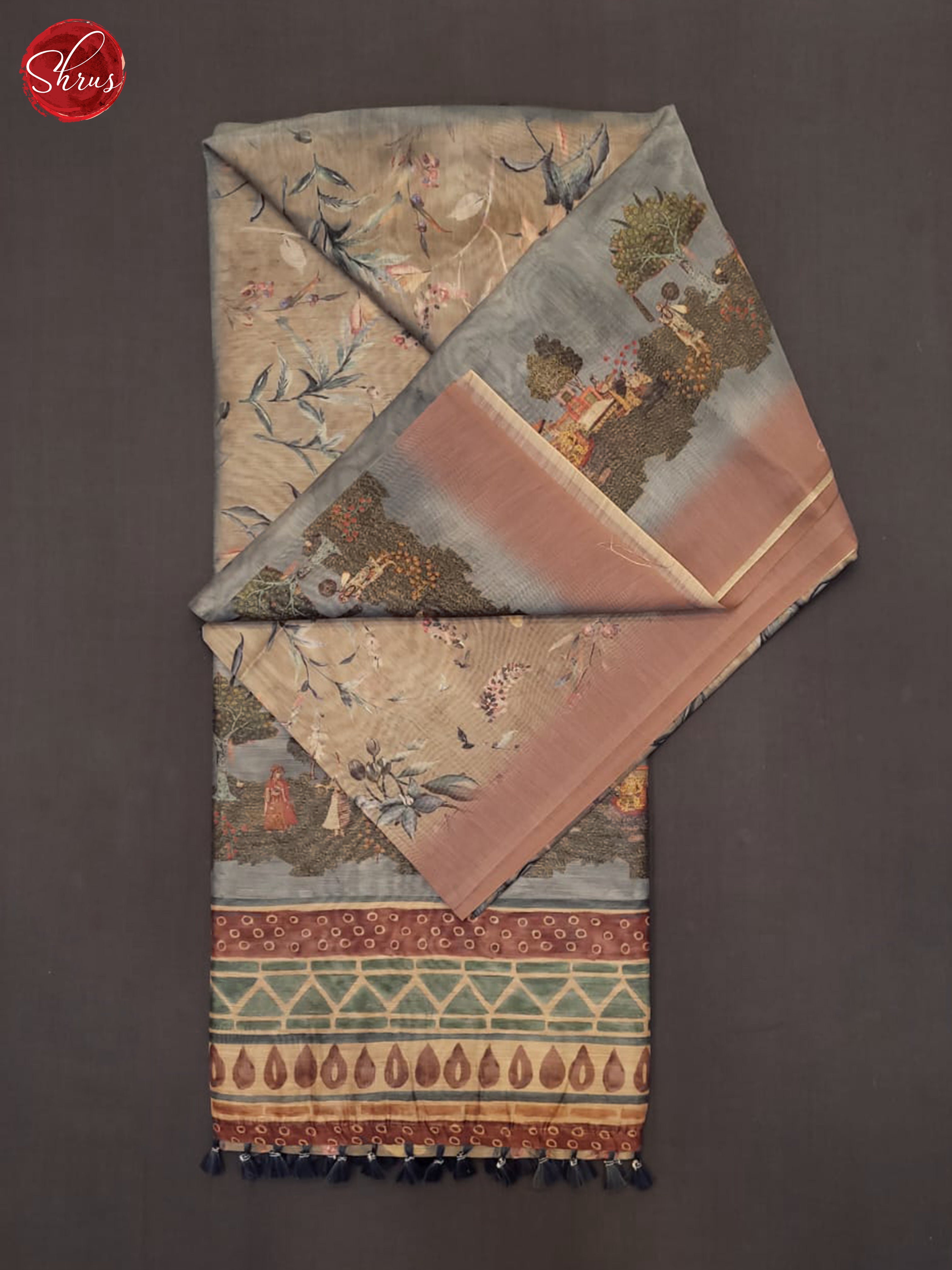 Grey & Blue - Semi Chanderi Saree - Shop on ShrusEternity.com