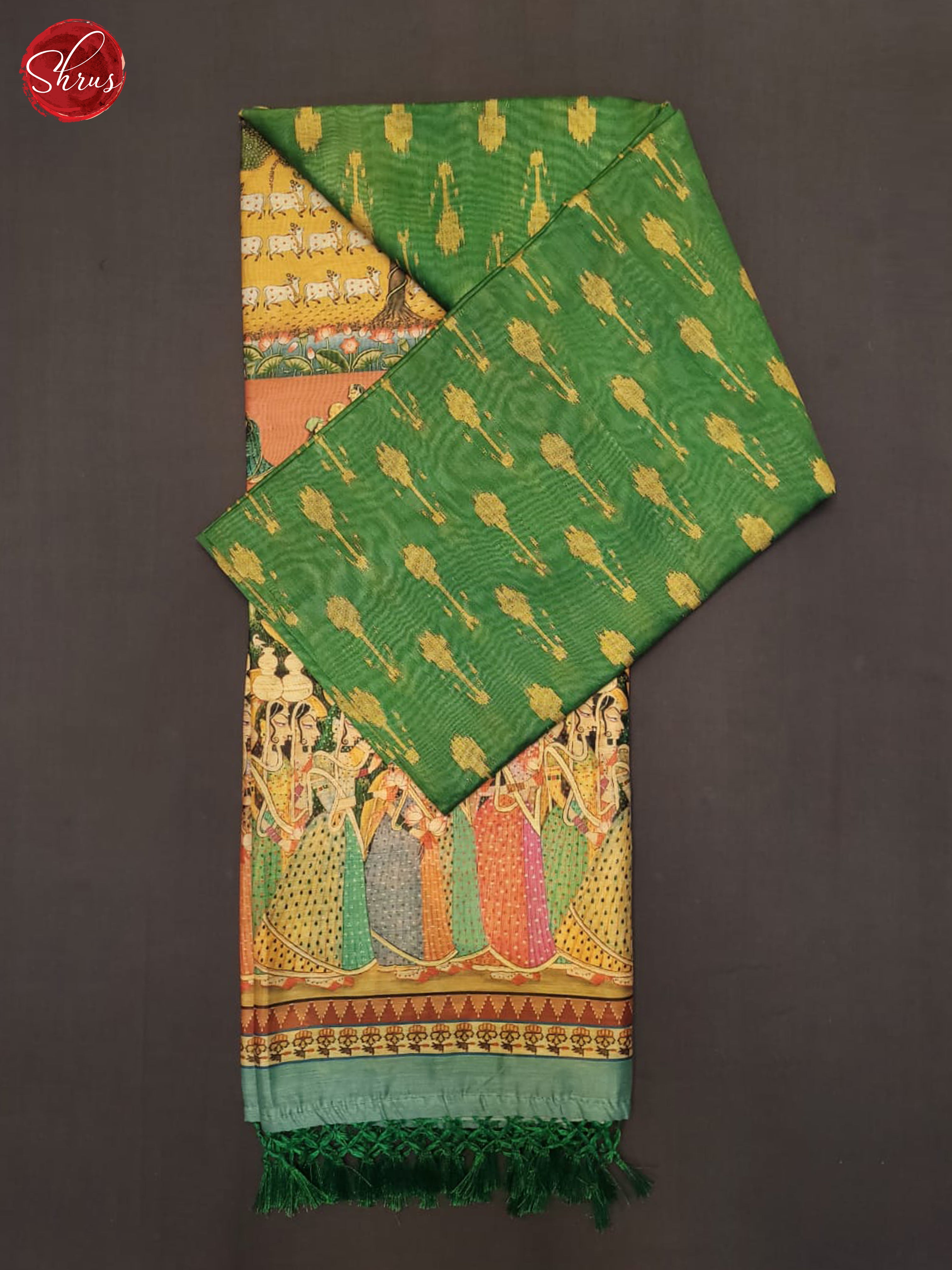 Green & Mustard - Semi Chanderi Saree - Shop on ShrusEternity.com