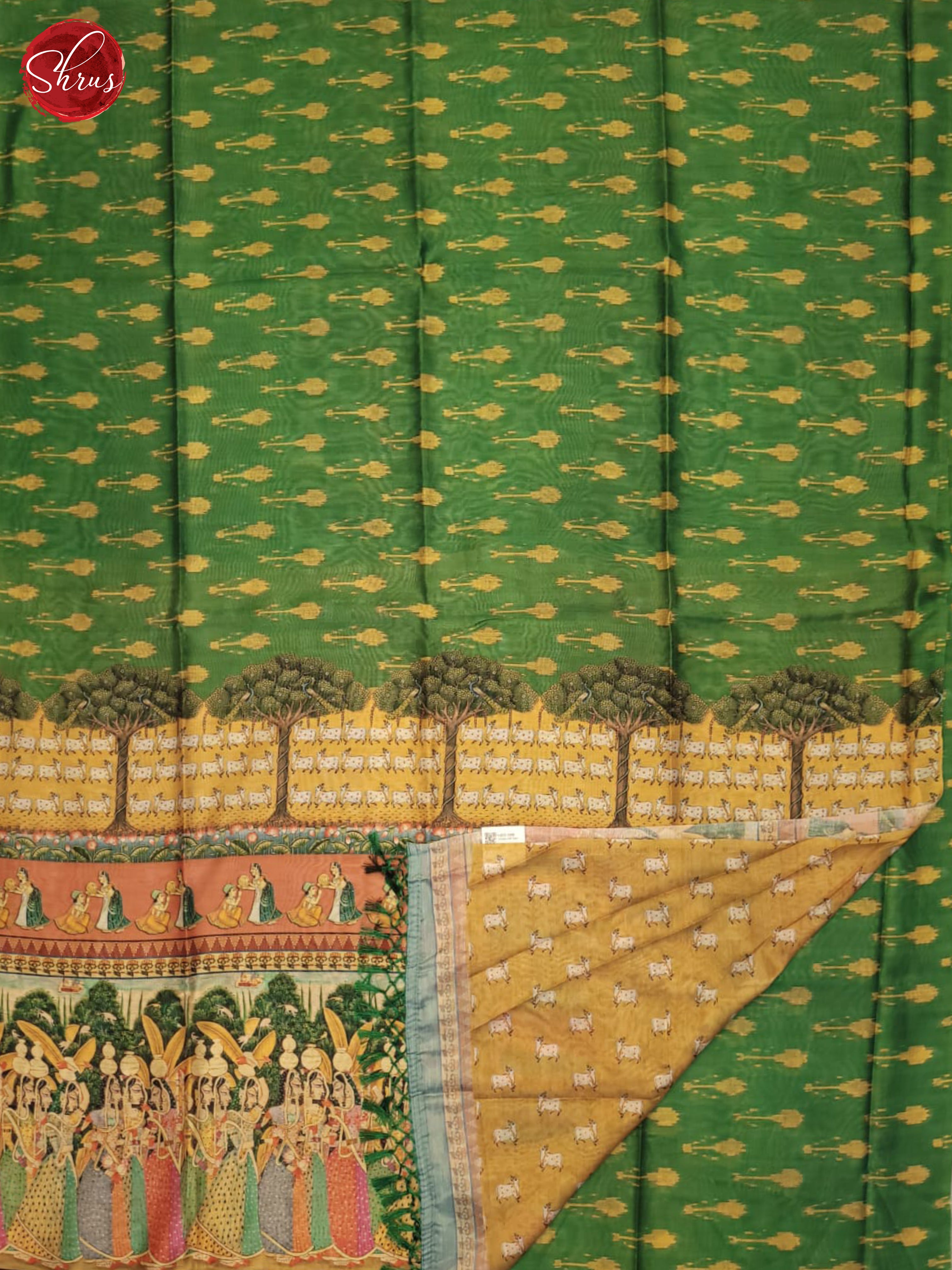 Green & Mustard - Semi Chanderi Saree - Shop on ShrusEternity.com