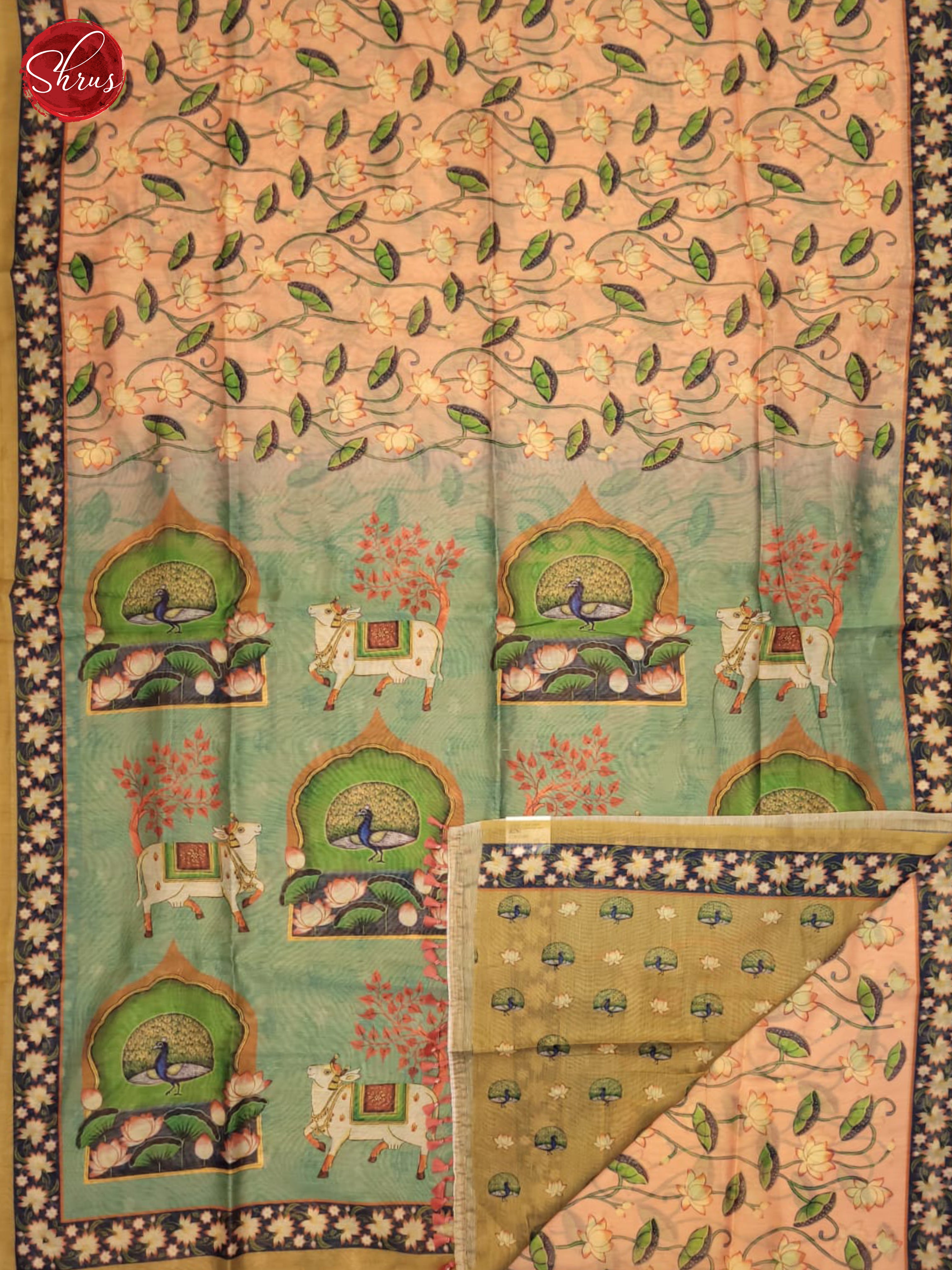 Pink & Greeen - Semi Chanderi Saree - Shop on ShrusEternity.com