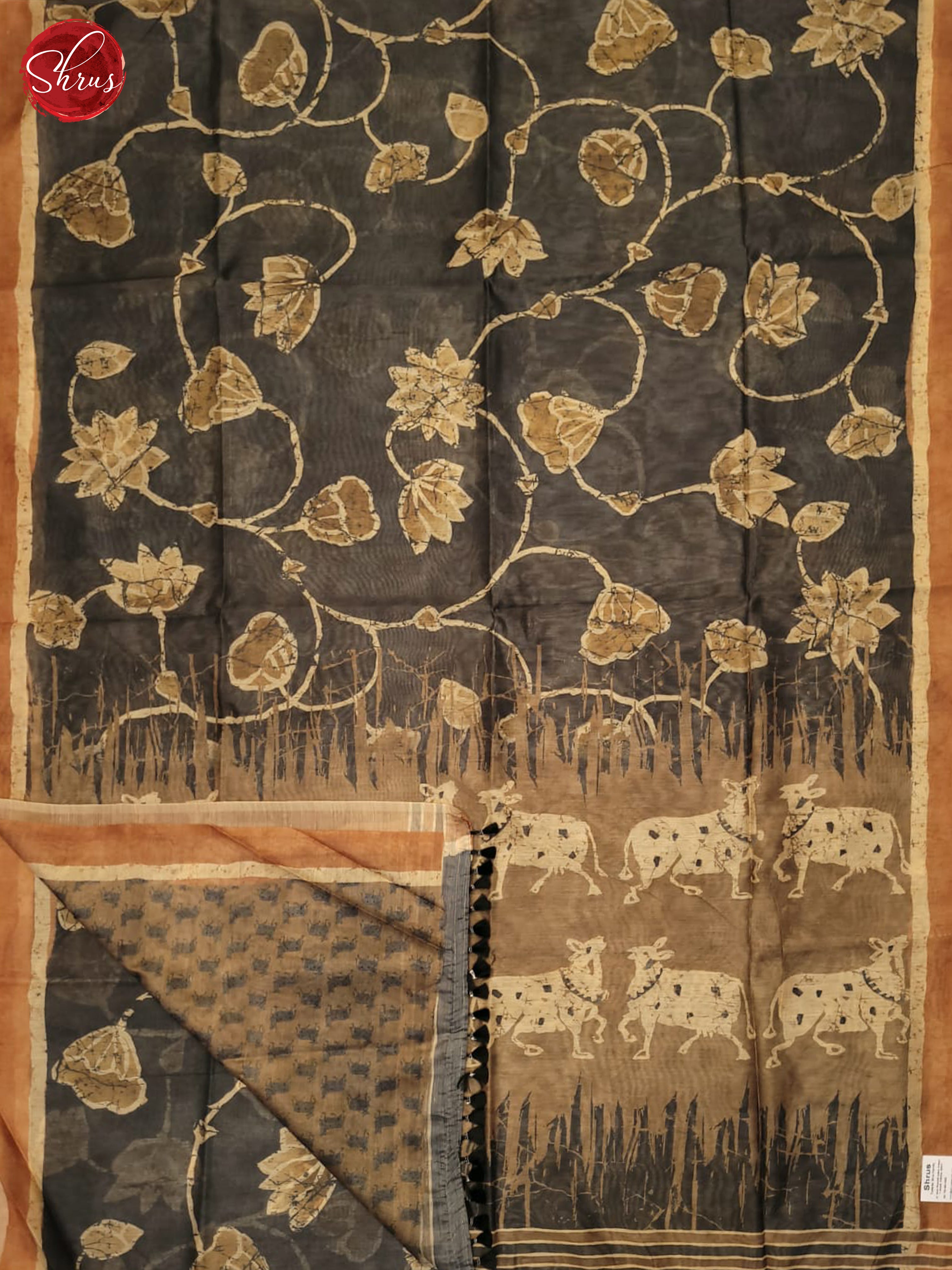 Grey & Brown - Semi Chanderi Saree - Shop on ShrusEternity.com