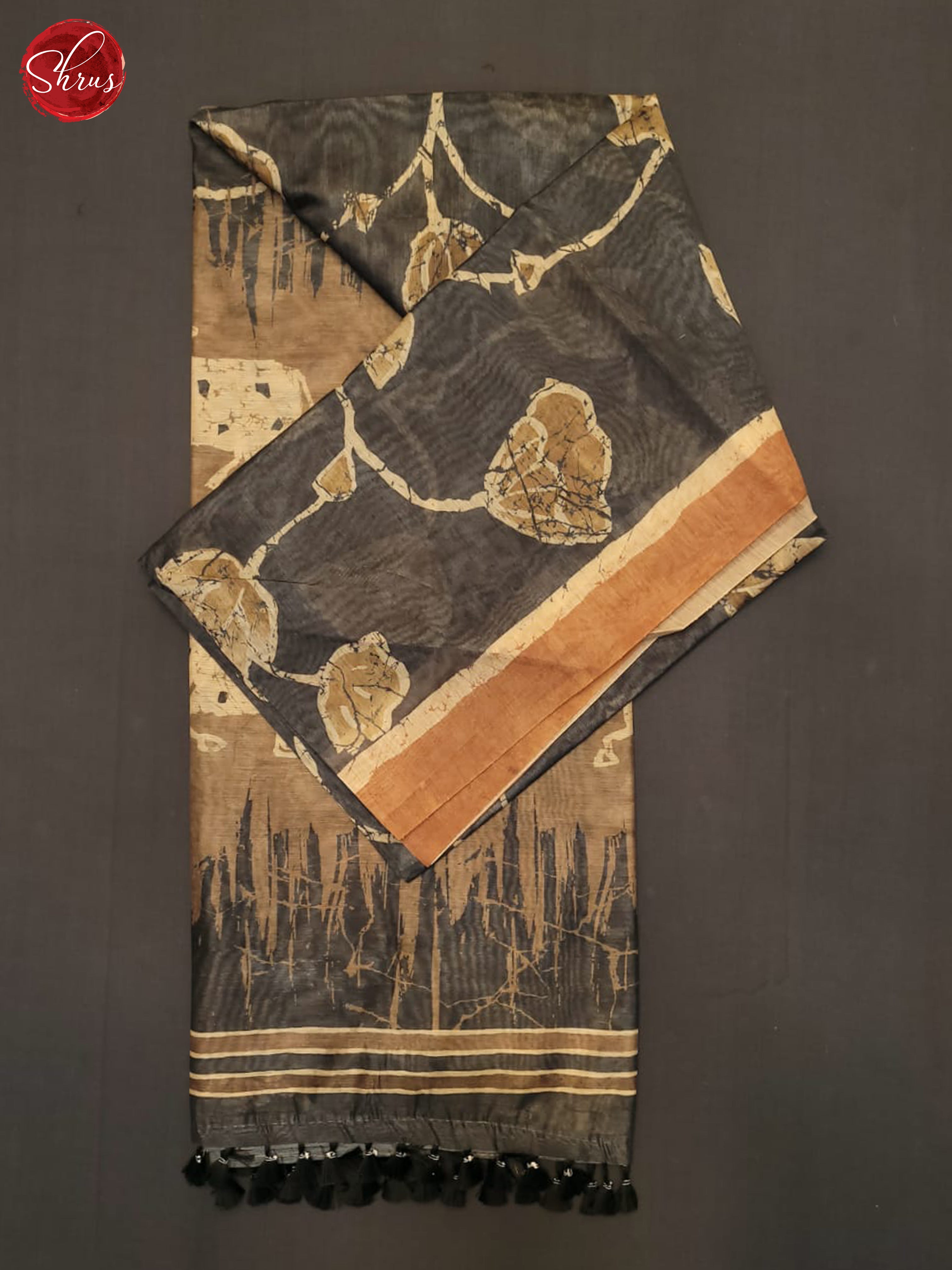 Grey & Brown - Semi Chanderi Saree - Shop on ShrusEternity.com