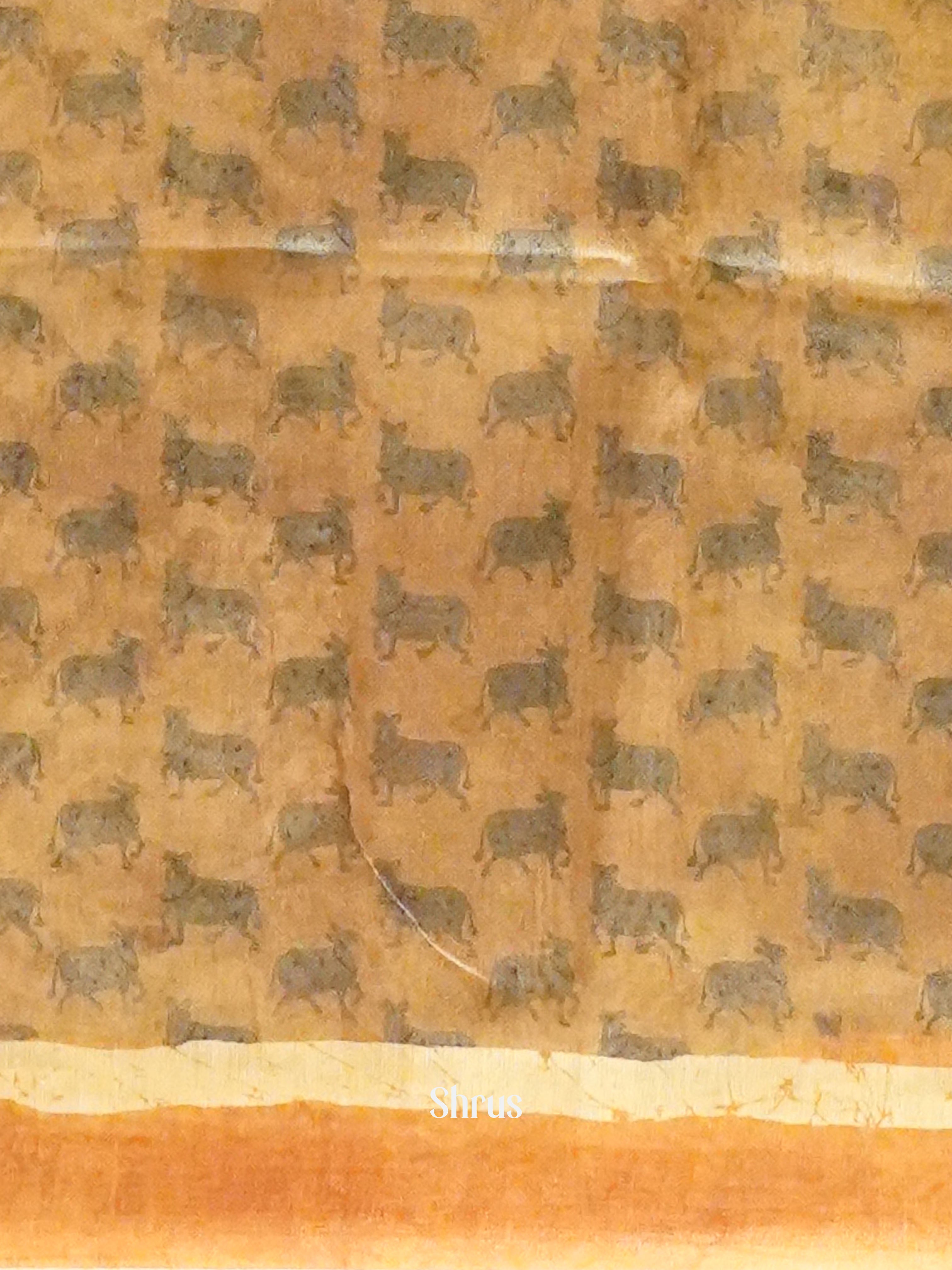 Grey & Brown - Semi Chanderi Saree - Shop on ShrusEternity.com