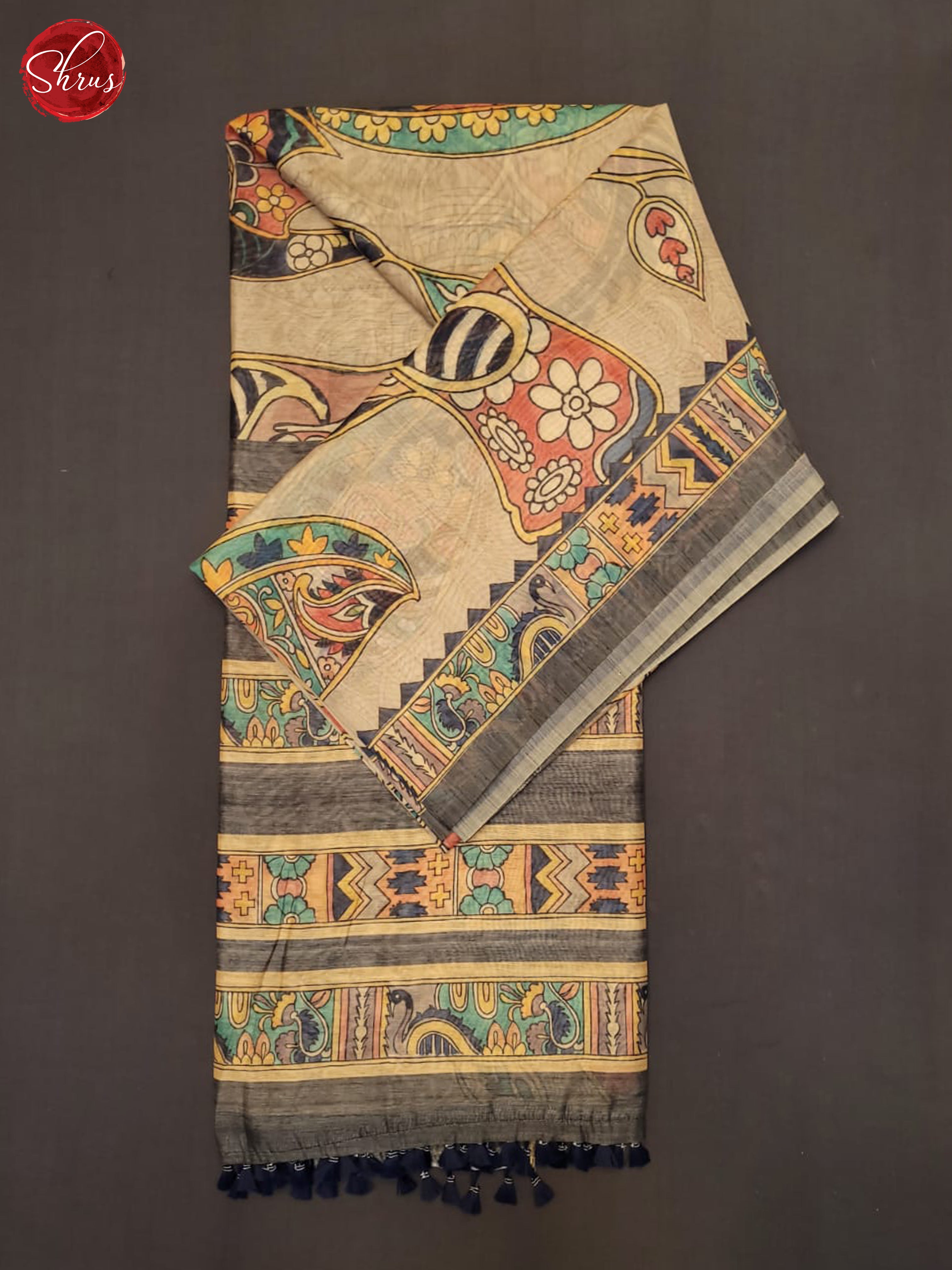 Beige & Grey - Semi Chanderi Saree - Shop on ShrusEternity.com