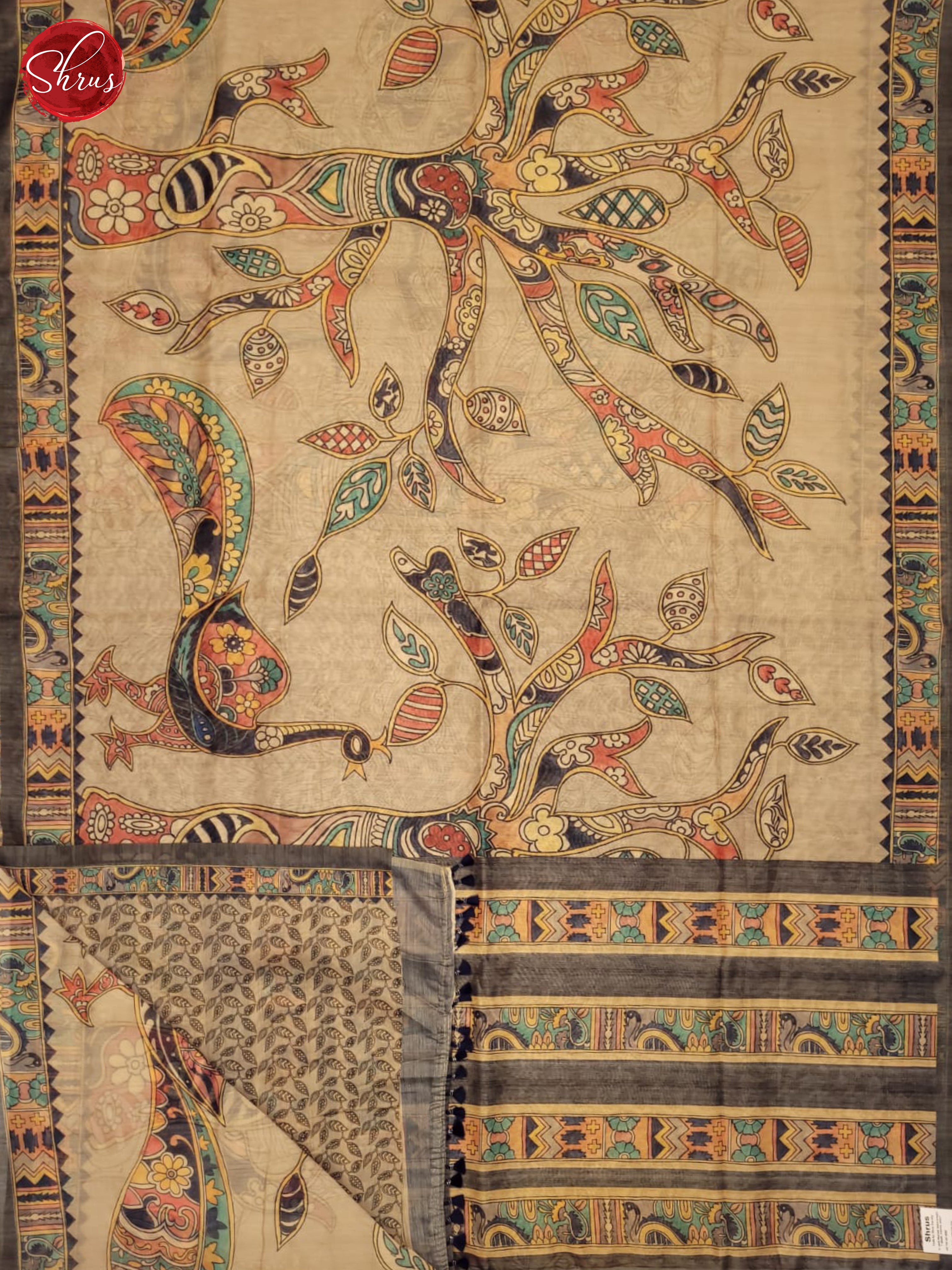 Beige & Grey - Semi Chanderi Saree - Shop on ShrusEternity.com