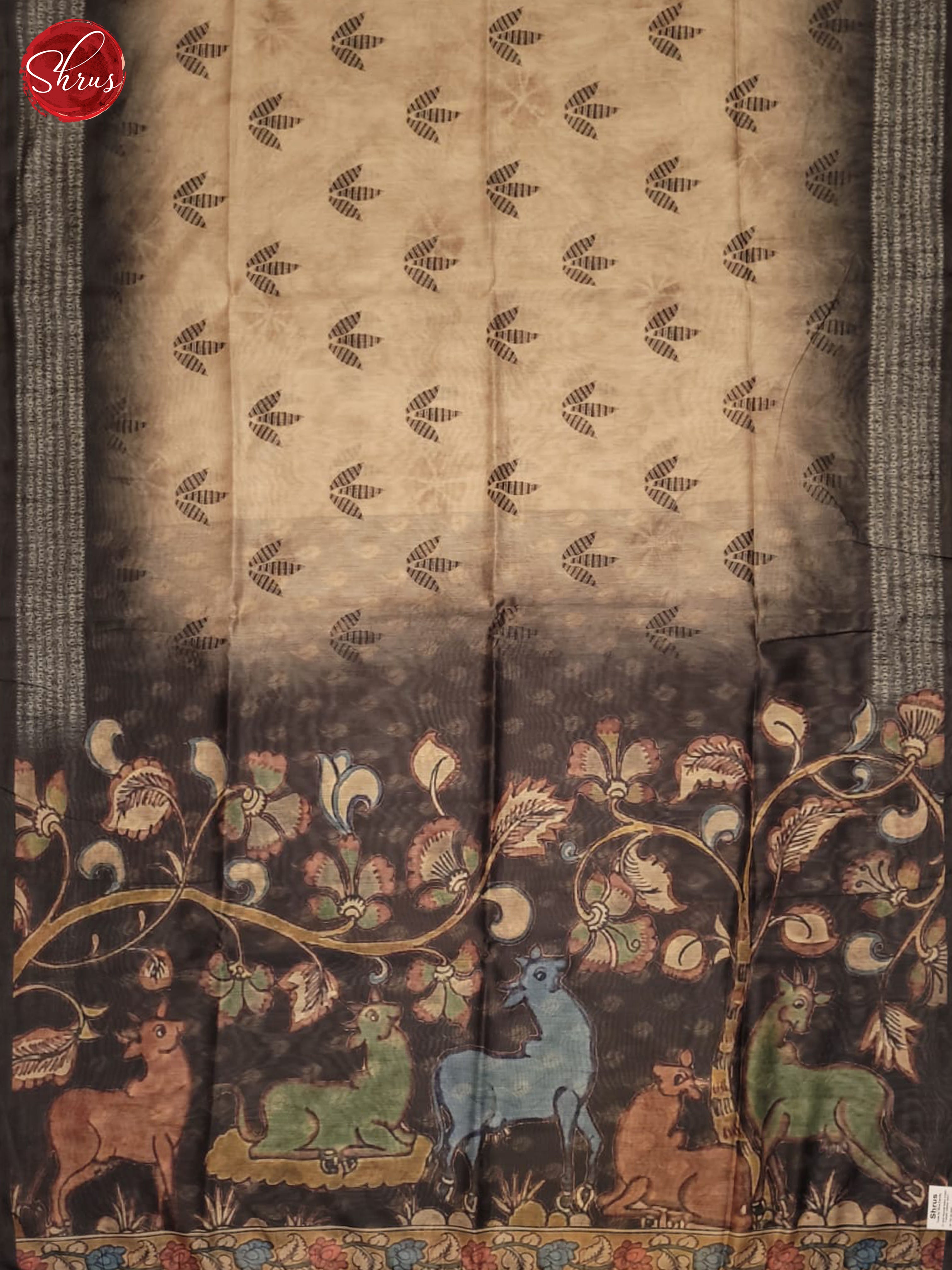 Beige & Grey - Semi Chanderi Saree - Shop on ShrusEternity.com