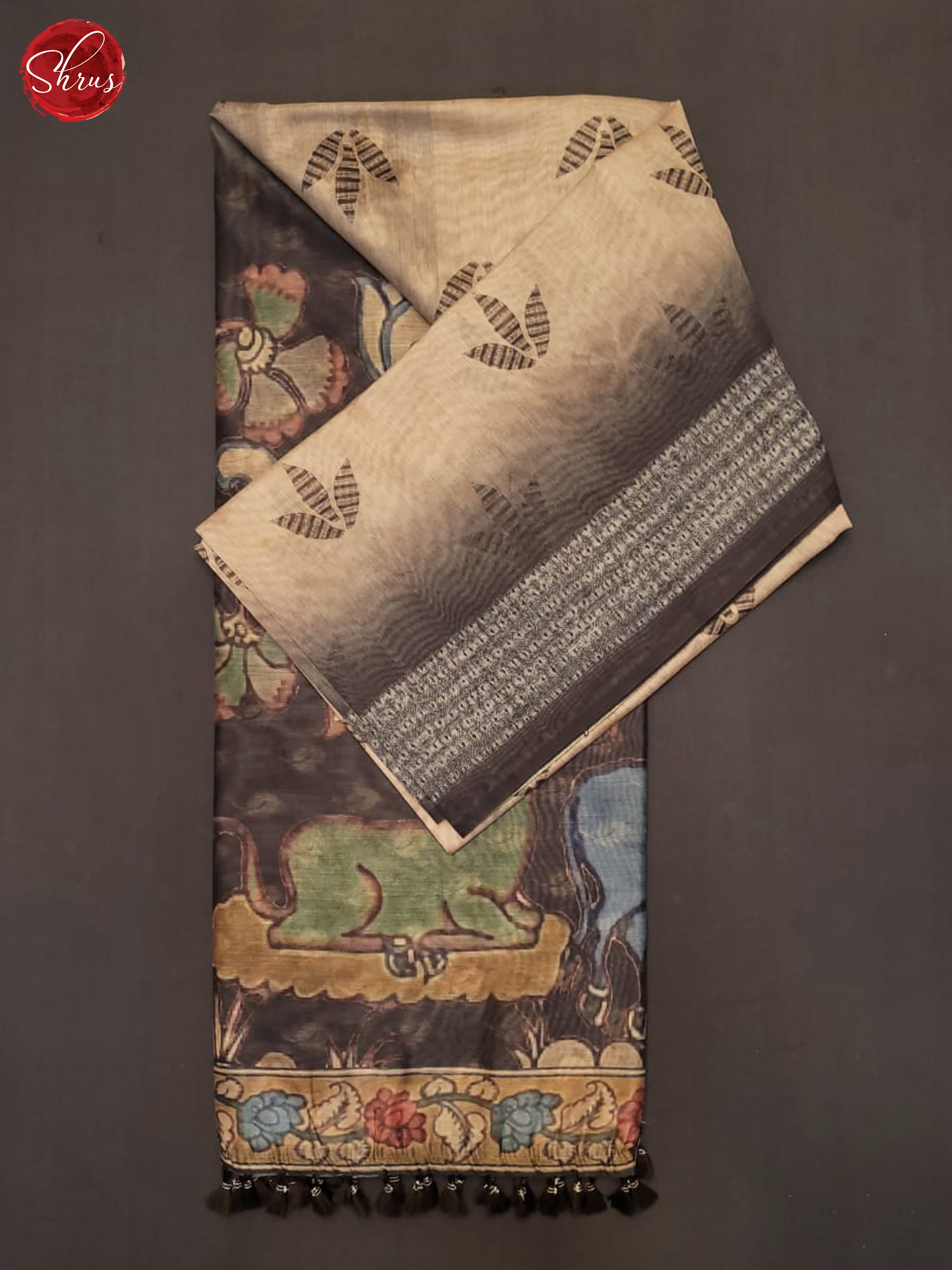 Beige & Grey - Semi Chanderi Saree - Shop on ShrusEternity.com