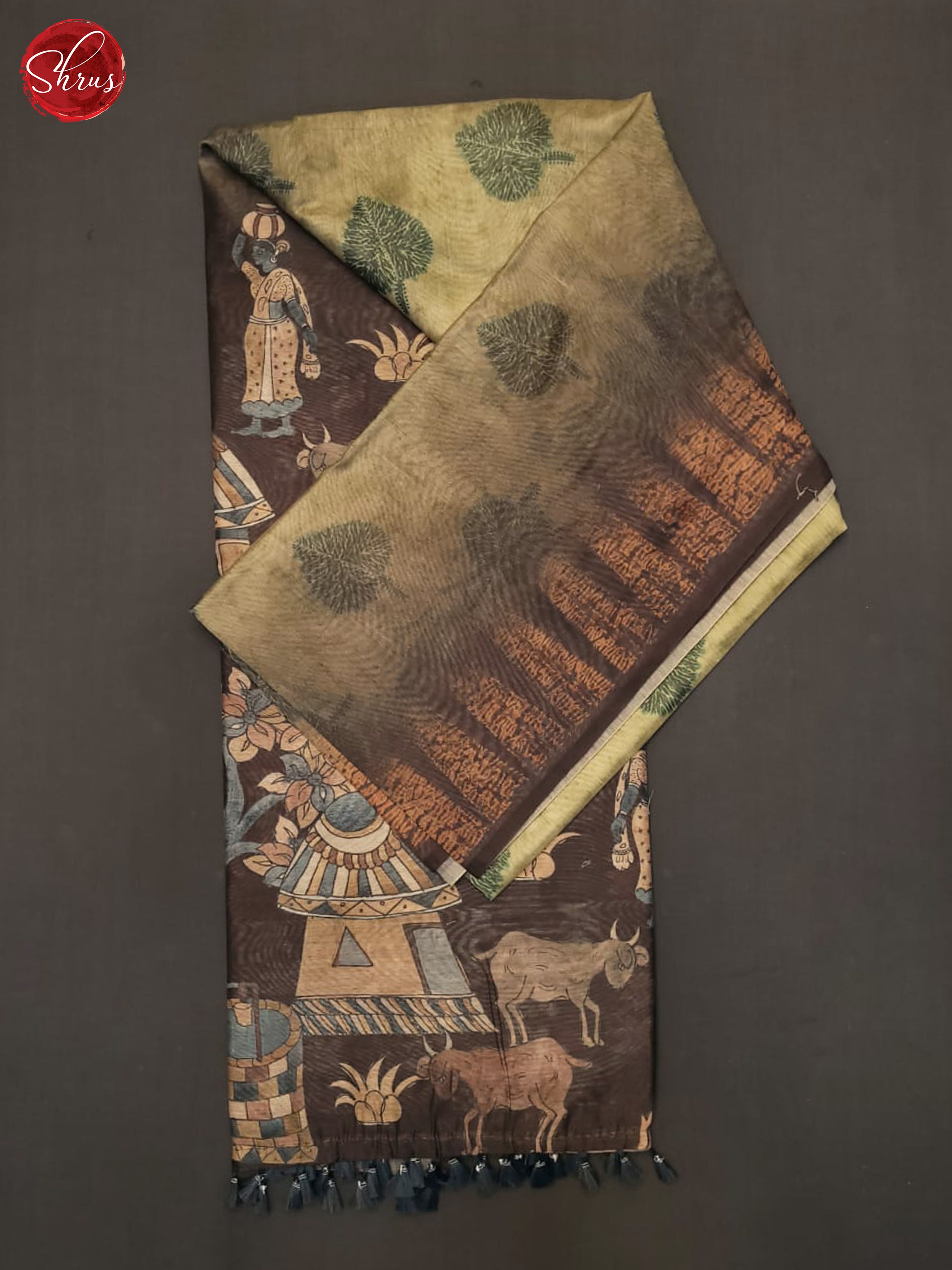 Green & Brown - Semi Chanderi Saree - Shop on ShrusEternity.com