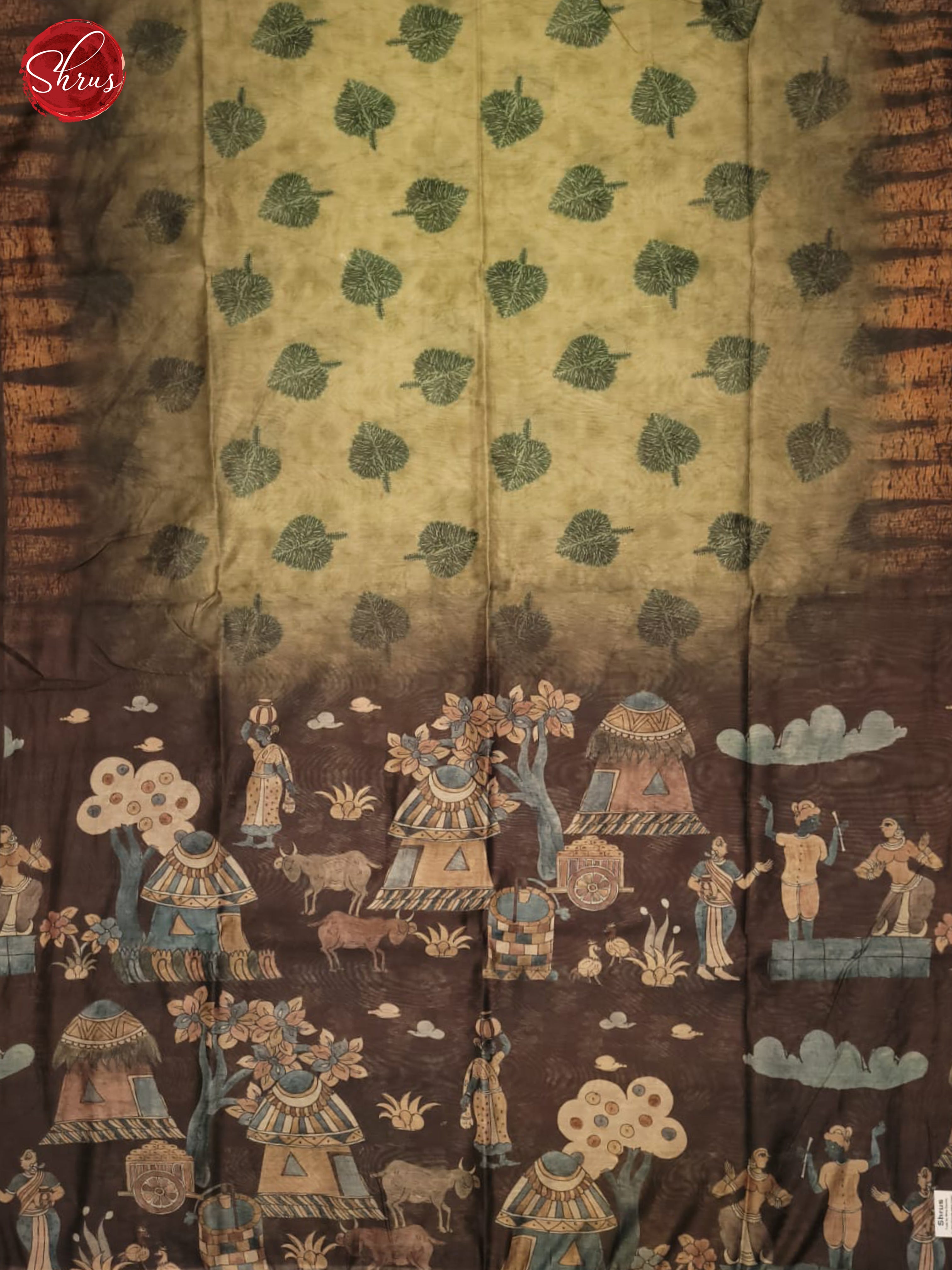 Green & Brown - Semi Chanderi Saree - Shop on ShrusEternity.com
