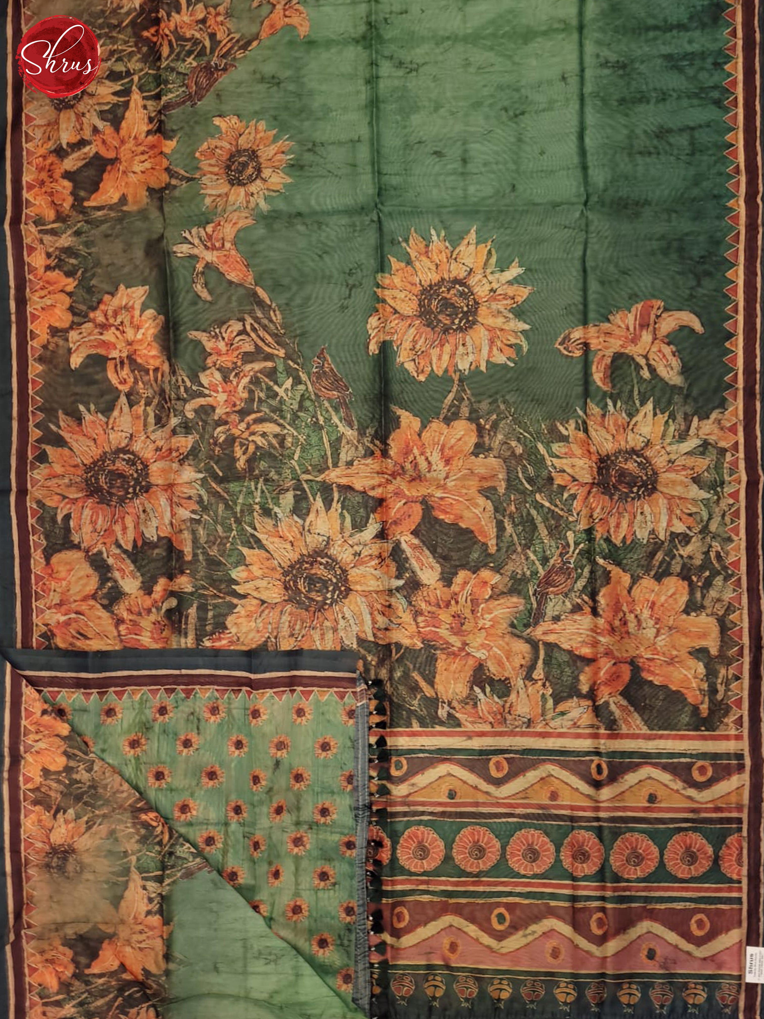 Green & Pink - Semi Chanderi Saree - Shop on ShrusEternity.com