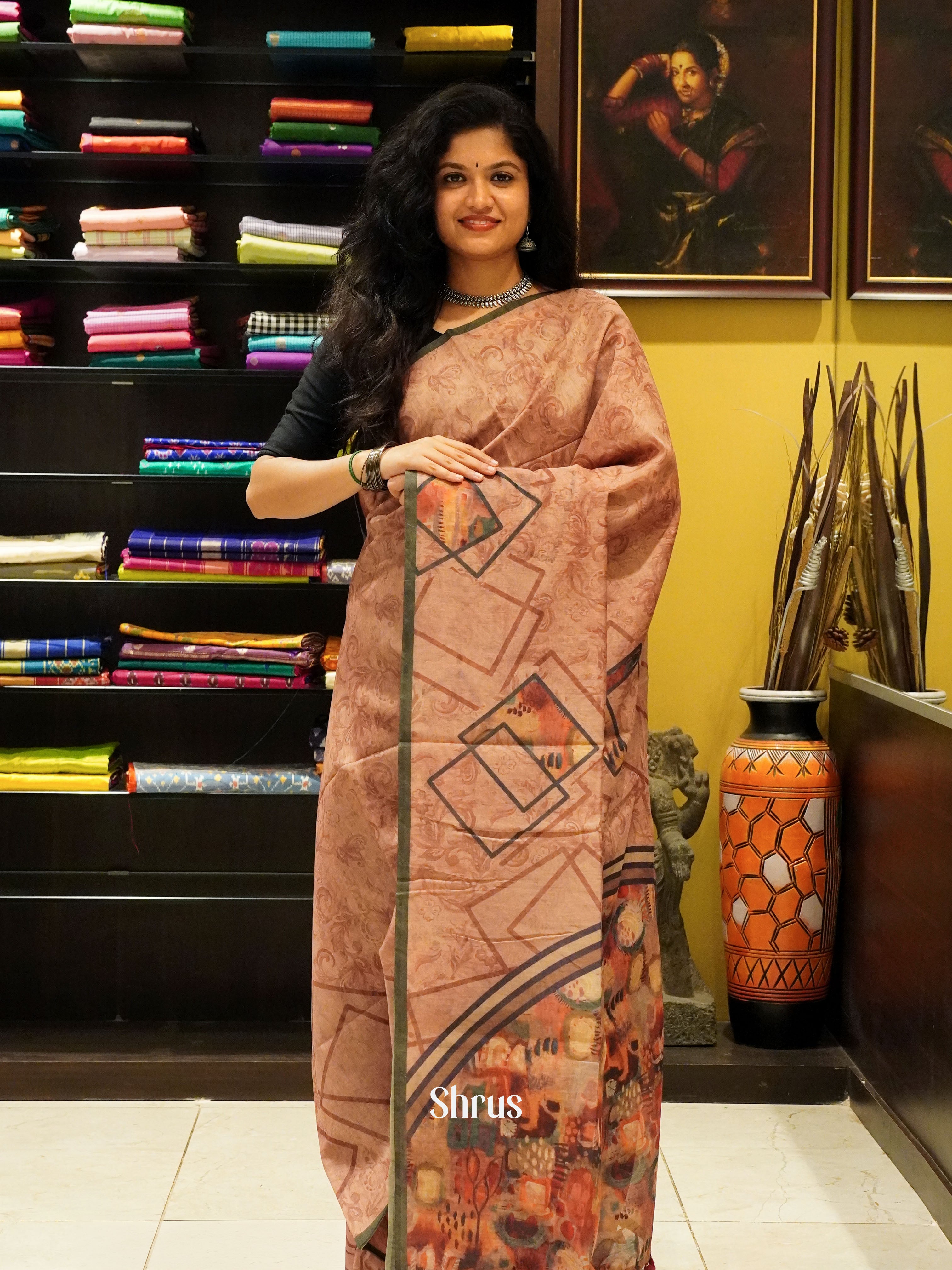 Dark Onion & Green - Semi Chanderi Saree - Shop on ShrusEternity.com