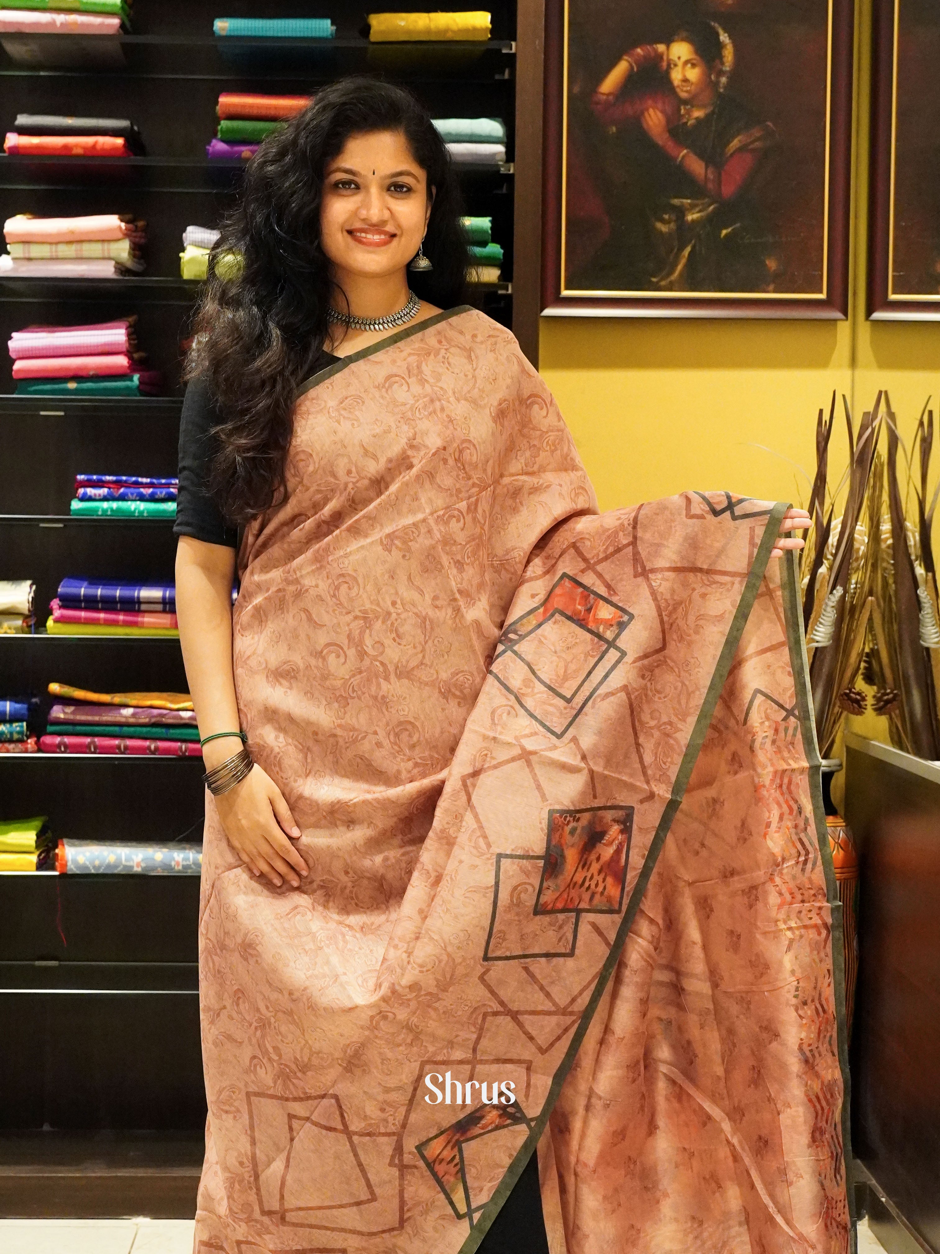 Dark Onion & Green - Semi Chanderi Saree - Shop on ShrusEternity.com