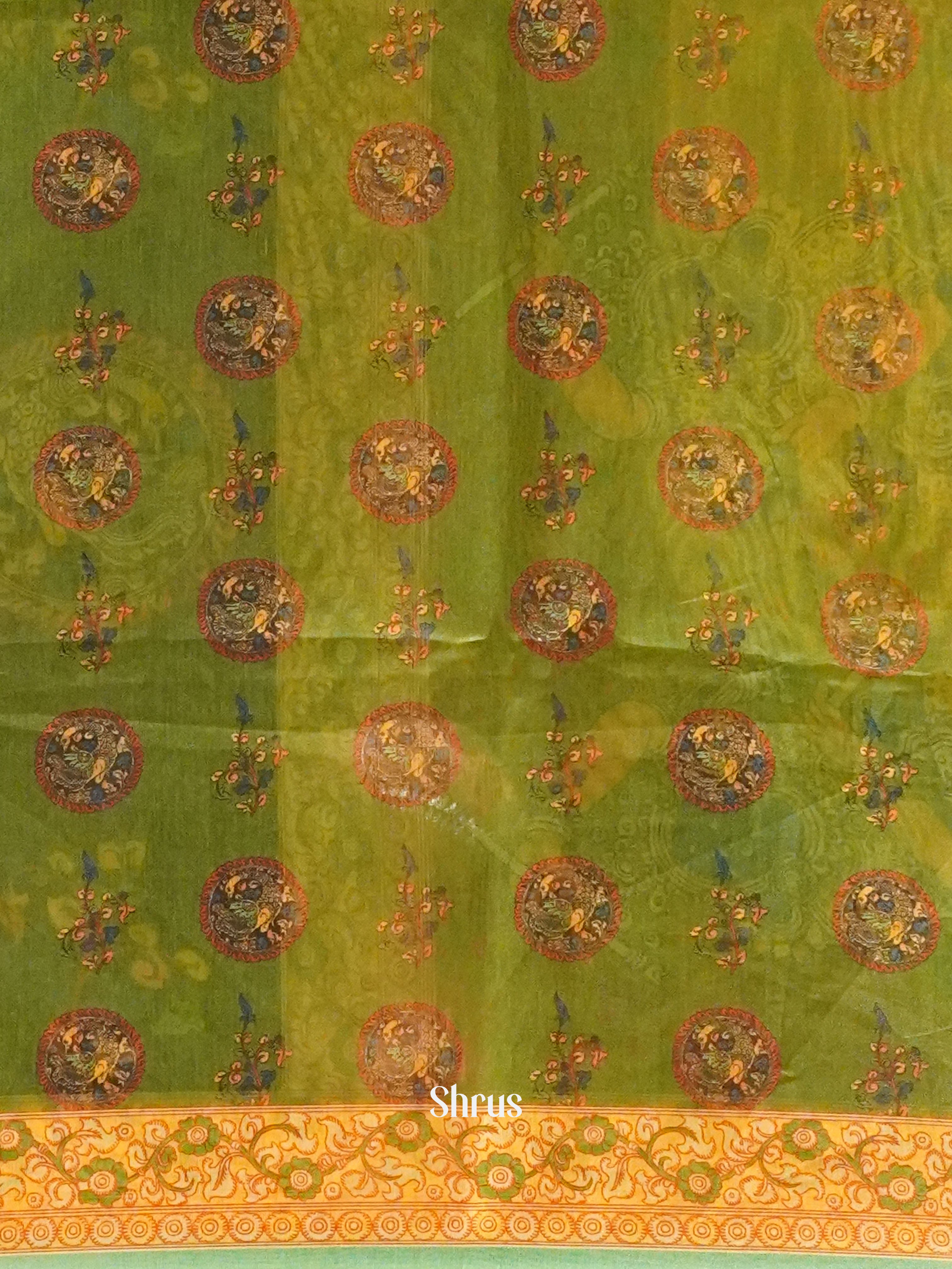 Blue & Green - Semi Chanderi Saree - Shop on ShrusEternity.com